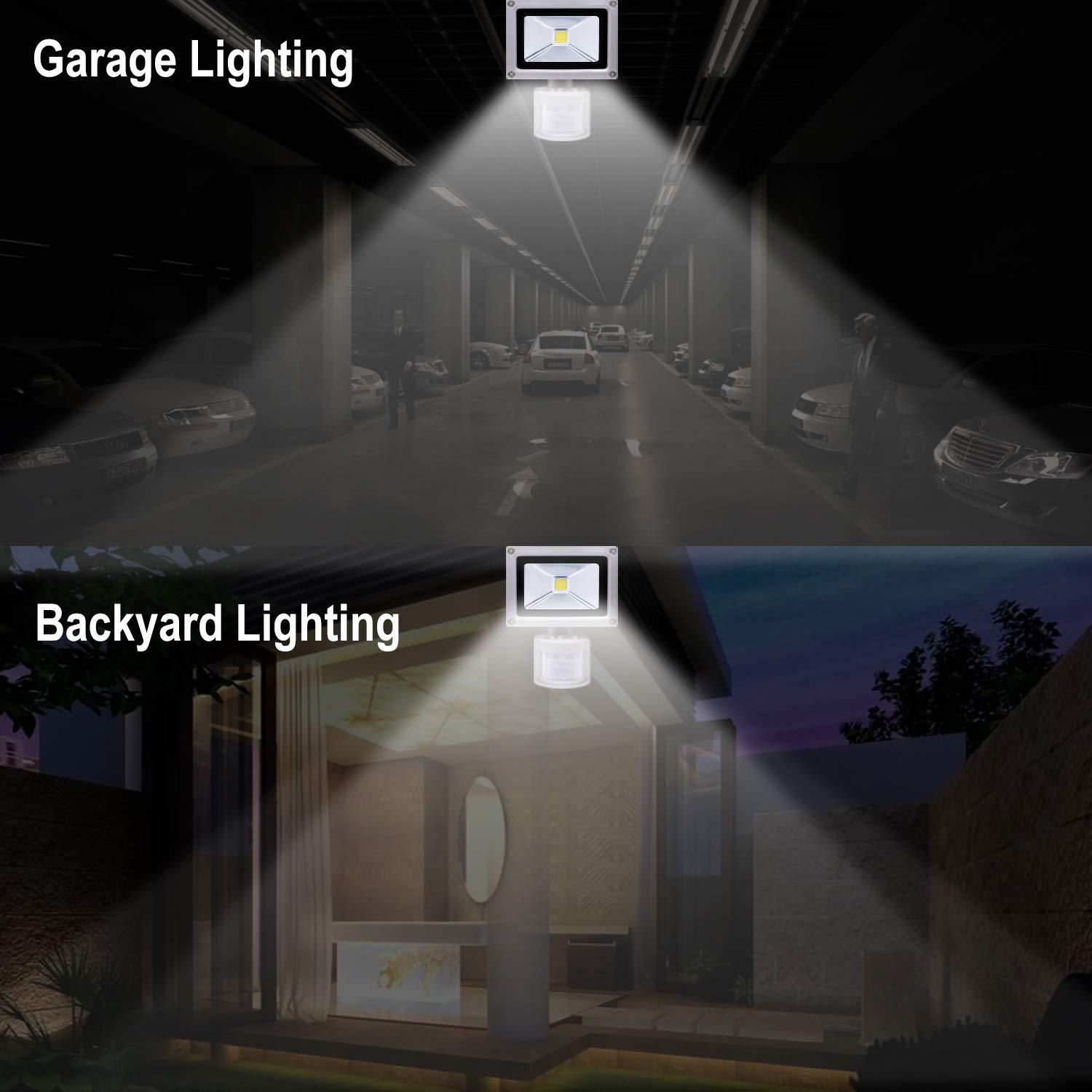 Motion Sensor Flood Lights Outdoor - 10W Induction LED Lamp IP65 Waterproof Spotlight 6500K LED Sensor High Energy Efficiency Durable Materials Daylight White -