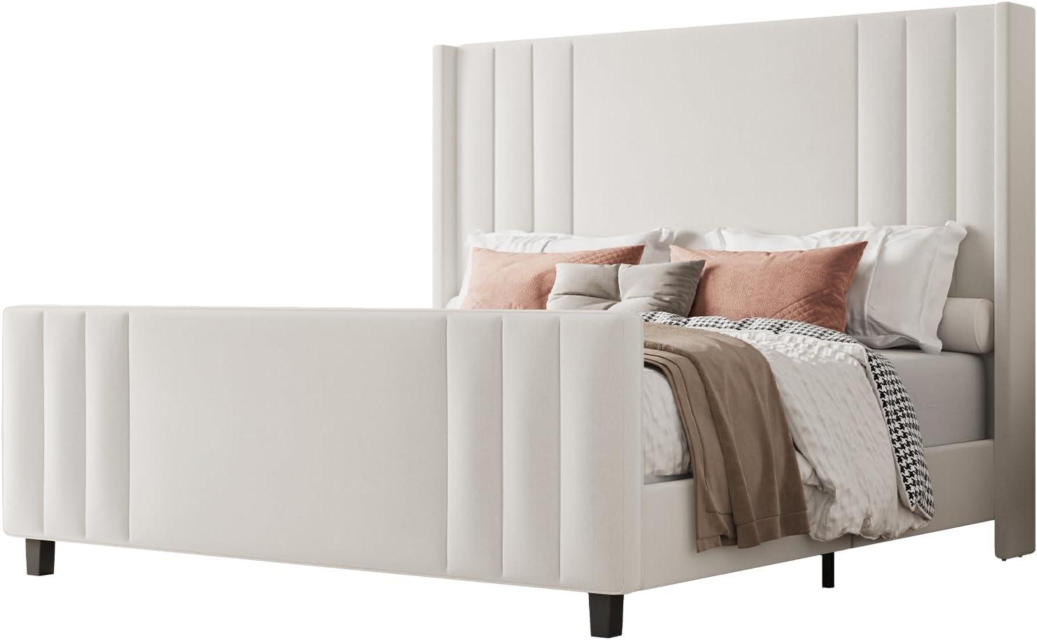 Tole Velvet Upholstered Platform Bed with Vertical Channel Tufted Headboard