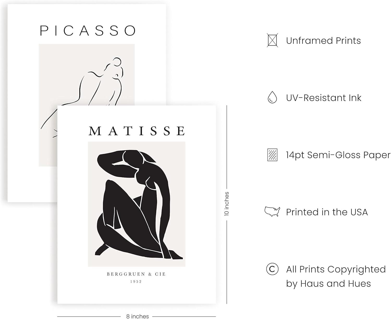 Haus and Hues Henri Matisse Posters and Picasso Wall Art,Set of 6 Matisse Prints and Picasso Posters,Henri Matisse Prints Art Exhibition Posters Famous Painting,UNFRAMED 8"x10" (With Artists Logo)