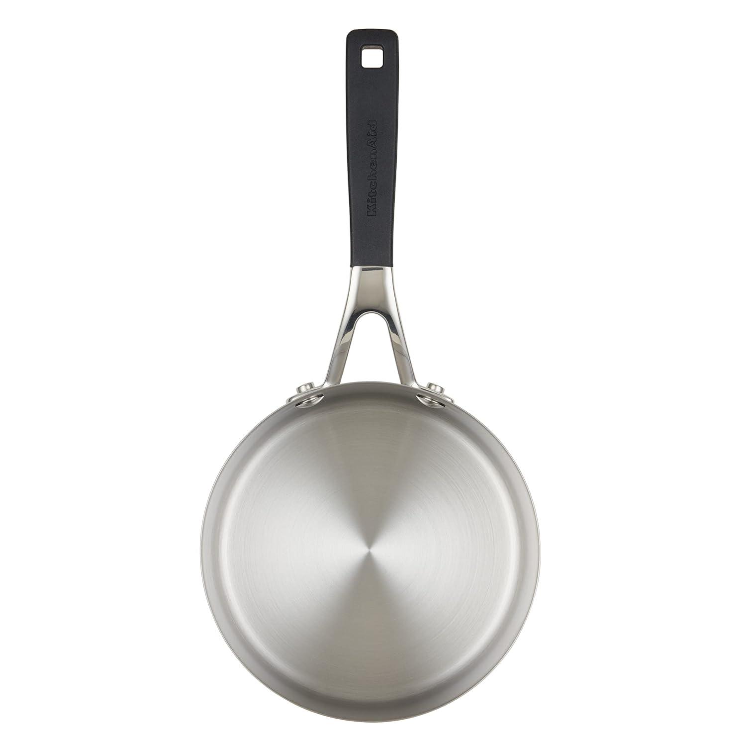 KitchenAid Stainless Steel Induction Saucepan with Pour Spouts, 1 Quart, Brushed Stainless Steel