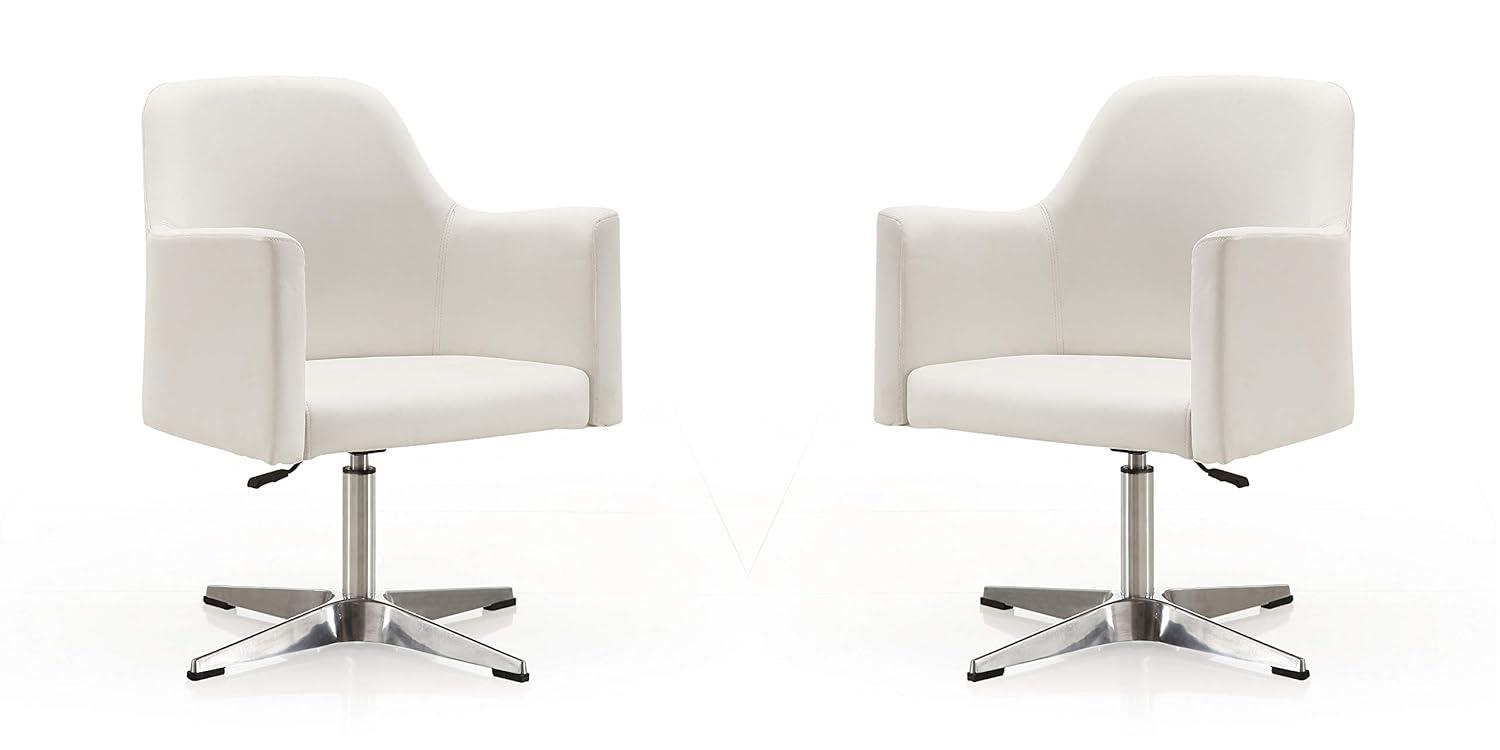 Manhattan Comfort Pelo Faux Leather Adjustable Height Swivel Accent Chair White: Modern Task Chair, Metal Frame, 300 lbs Capacity