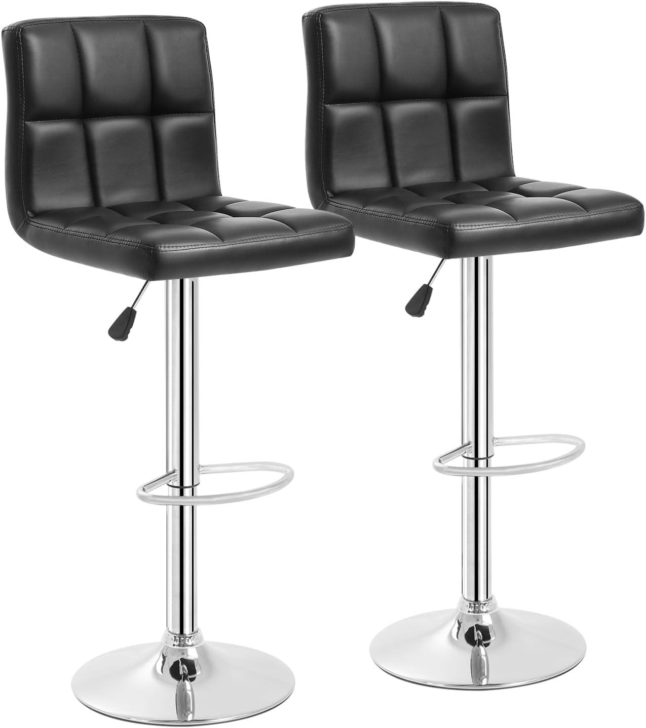 FDW Bar Stool with Swivel & Adjustable Height, Black, Set of 2