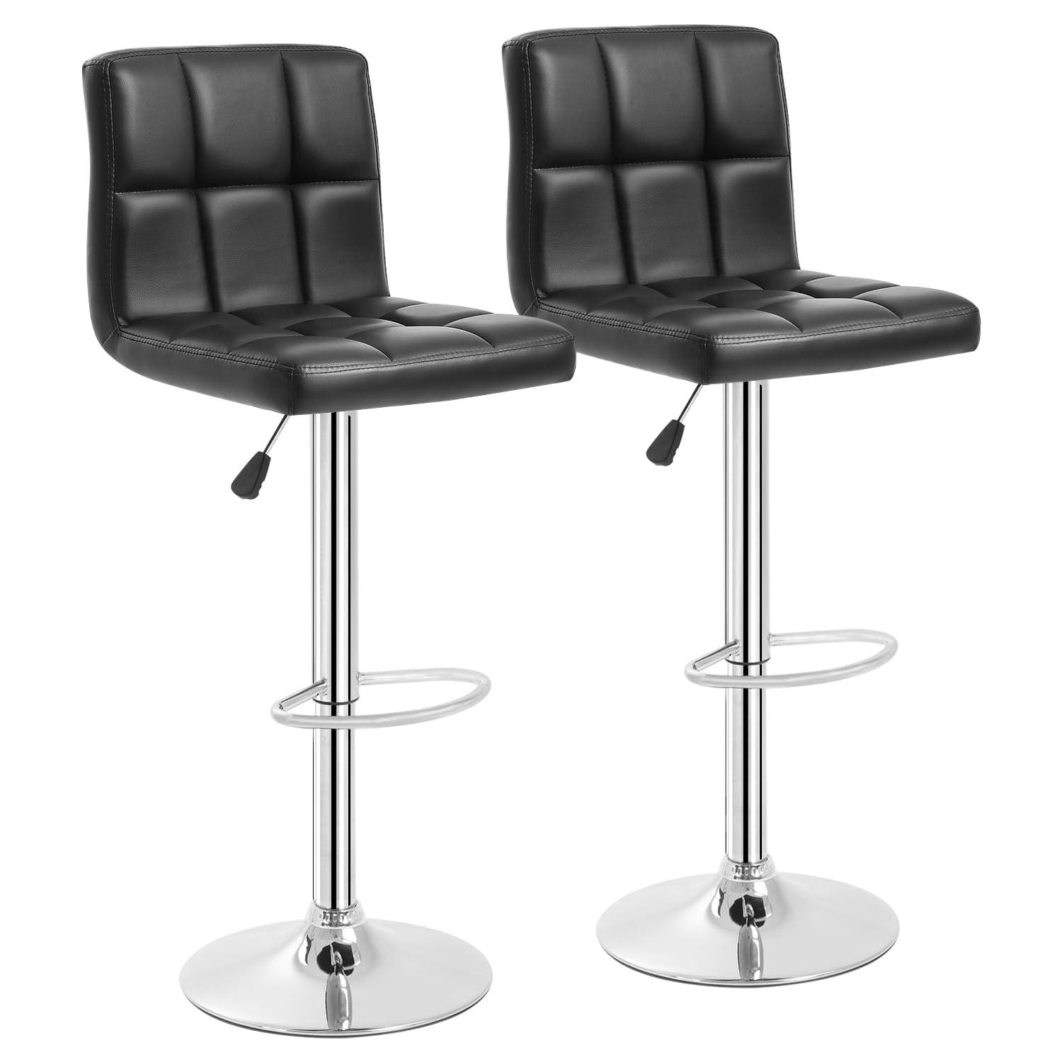 FDW Bar Stool with Swivel & Adjustable Height, Black, Set of 2