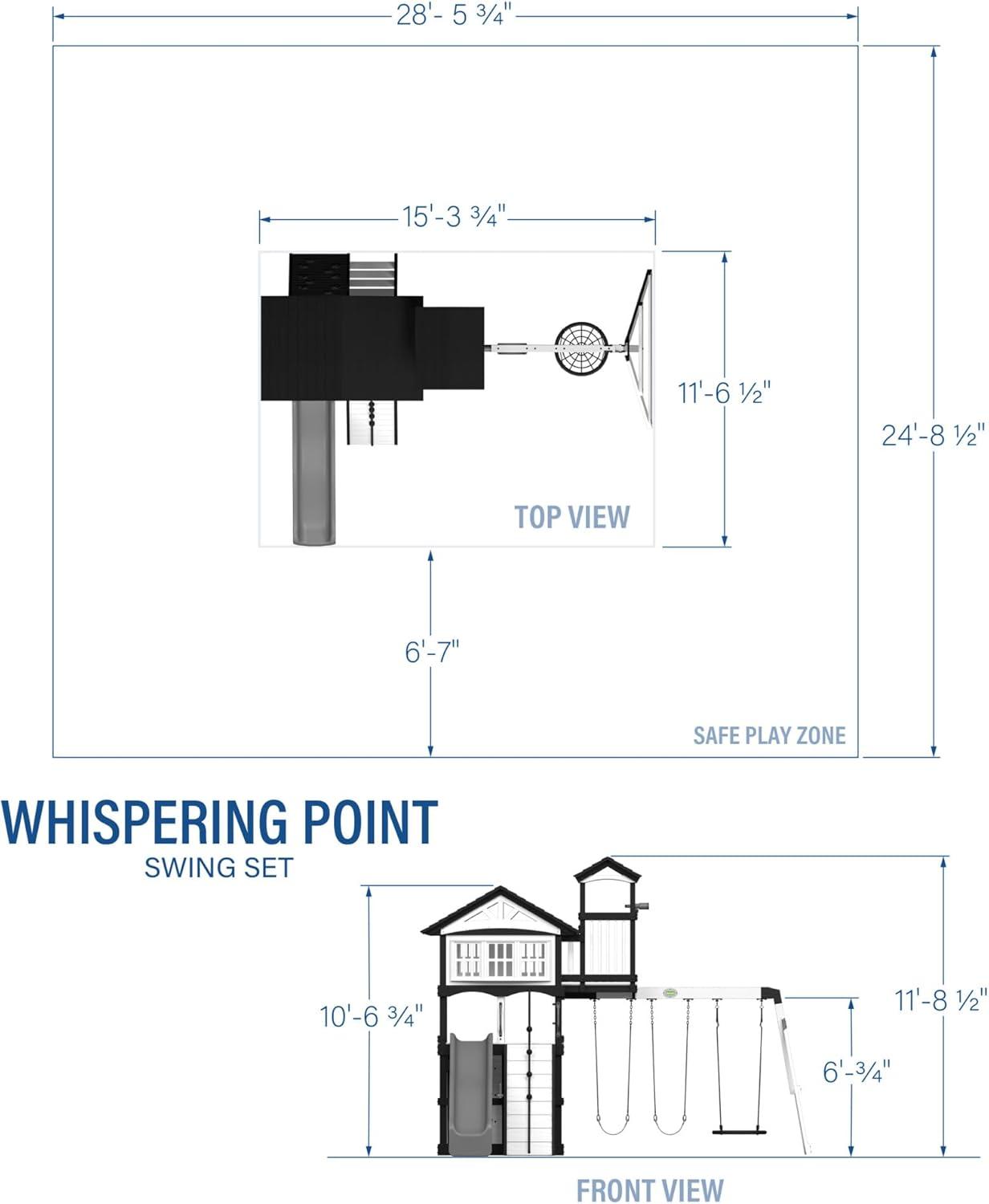 Whispering Point White and Gray Cedar Wooden Swing Set with Wave Slide