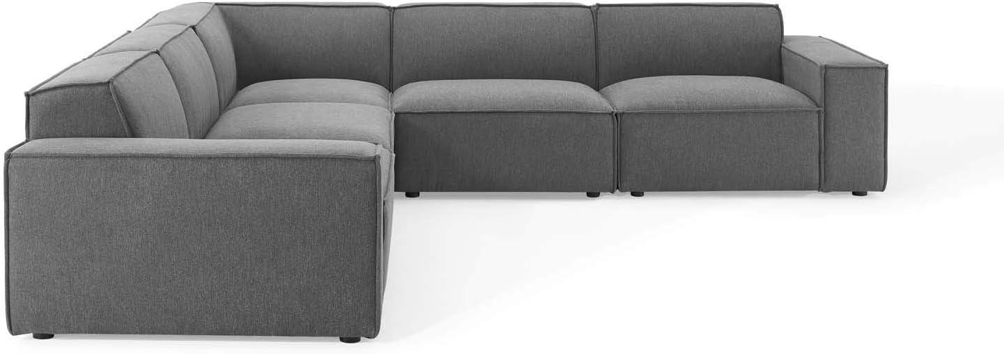 Charcoal Velvet 5-Piece Sectional Sofa with Ottoman