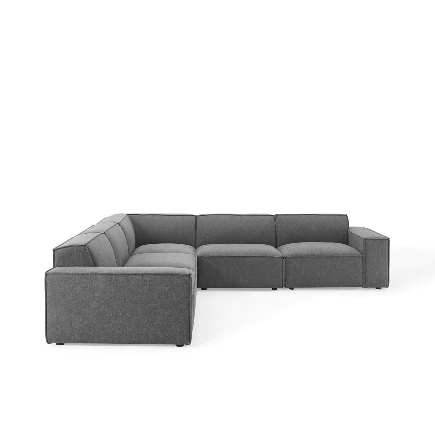 Charcoal Velvet 5-Piece Sectional Sofa with Ottoman