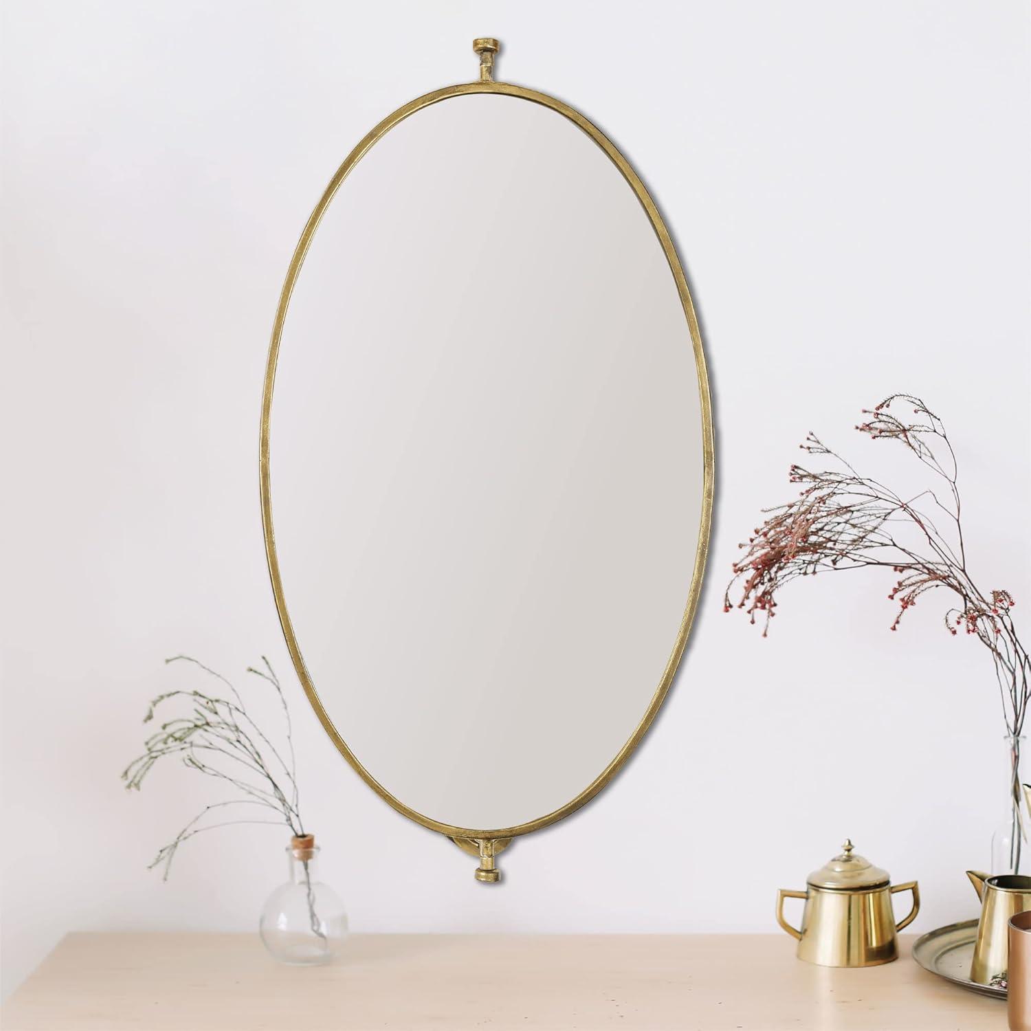 27" Metal Pivoting Oval Wall Mirror - Storied Home