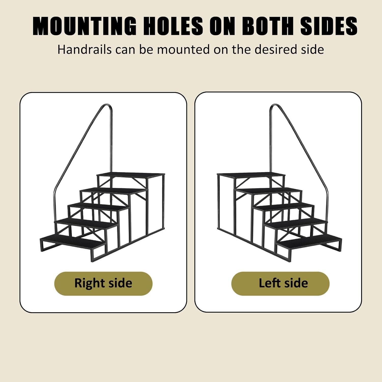Tcbosik RV Steps with Handrail, 5 Steps Ladder Hot Tub Steps, Portable Stairs Step with Anti-Slip Panel, Heavy Duty Metal Mobile Home Stairs for Outdoor RV Step, Camper Trailer, Black