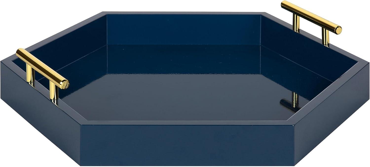 Kate and Laurel Lipton Tray, 18x18, Navy Blue and Gold