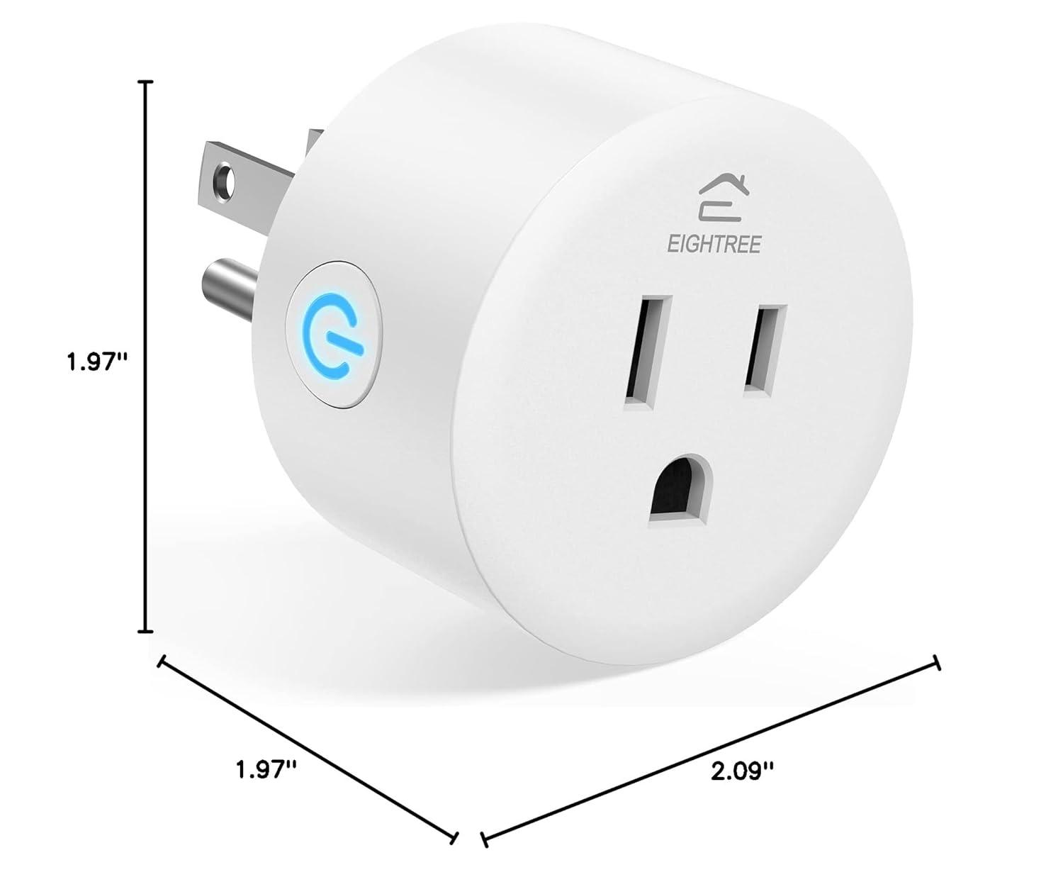 EIGHTREE Smart Plug 2025 Upgrade to 15A, Bluetooth & Wi-Fi Outlet Plug Dual Connection, Voice Control, Remote Control Outlet Timer Indoor, Smart Plugs That Work with Alexa & Google, 2.4GHz Wi-Fi Only