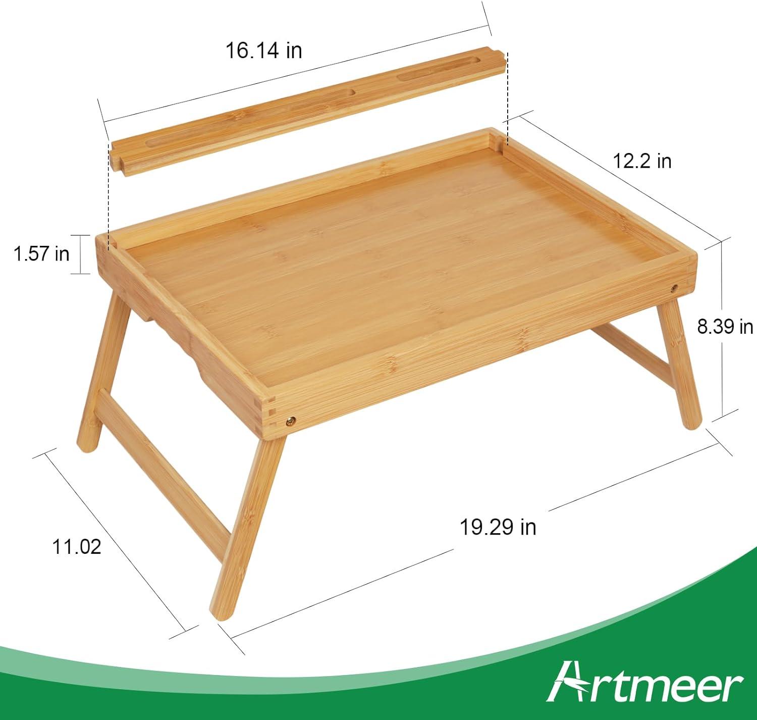 Bamboo Folding Bed Tray Table with Media Slot