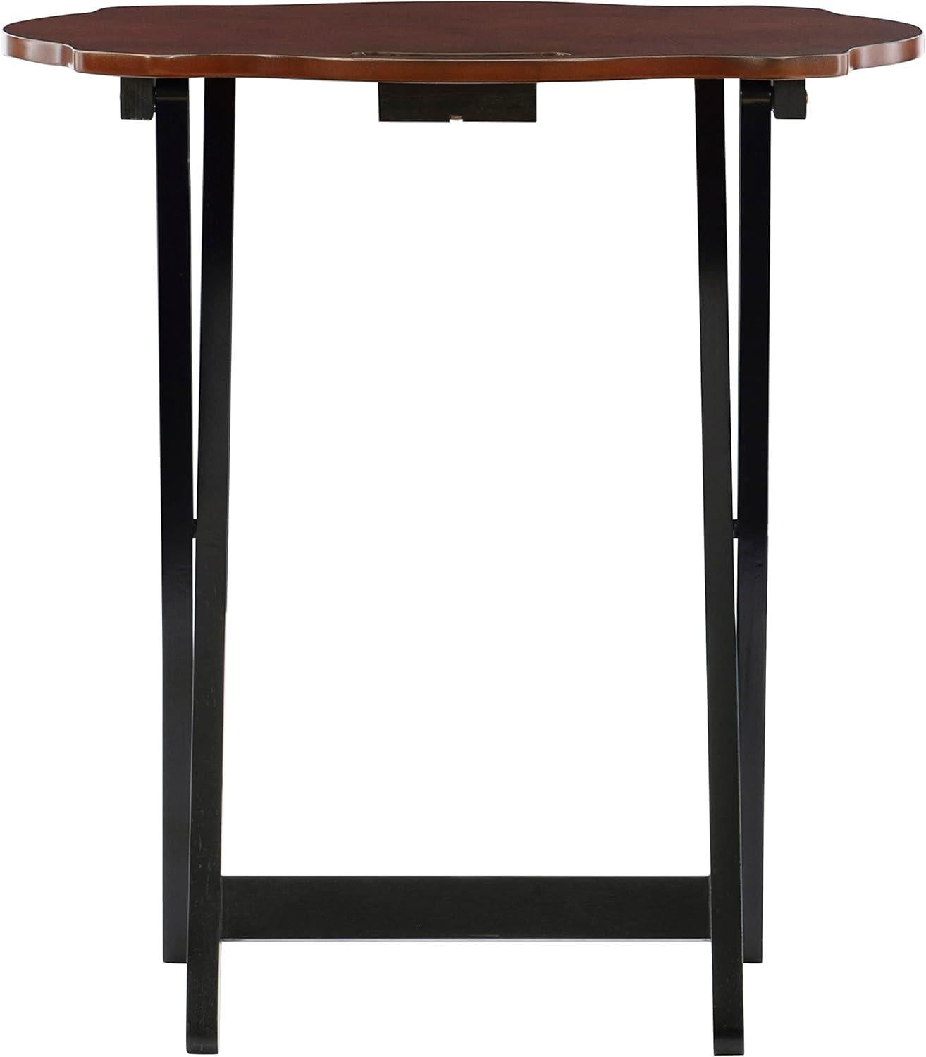 Linon Serpentine Five Piece Wood Tray Table Set in Hazelnut and Black