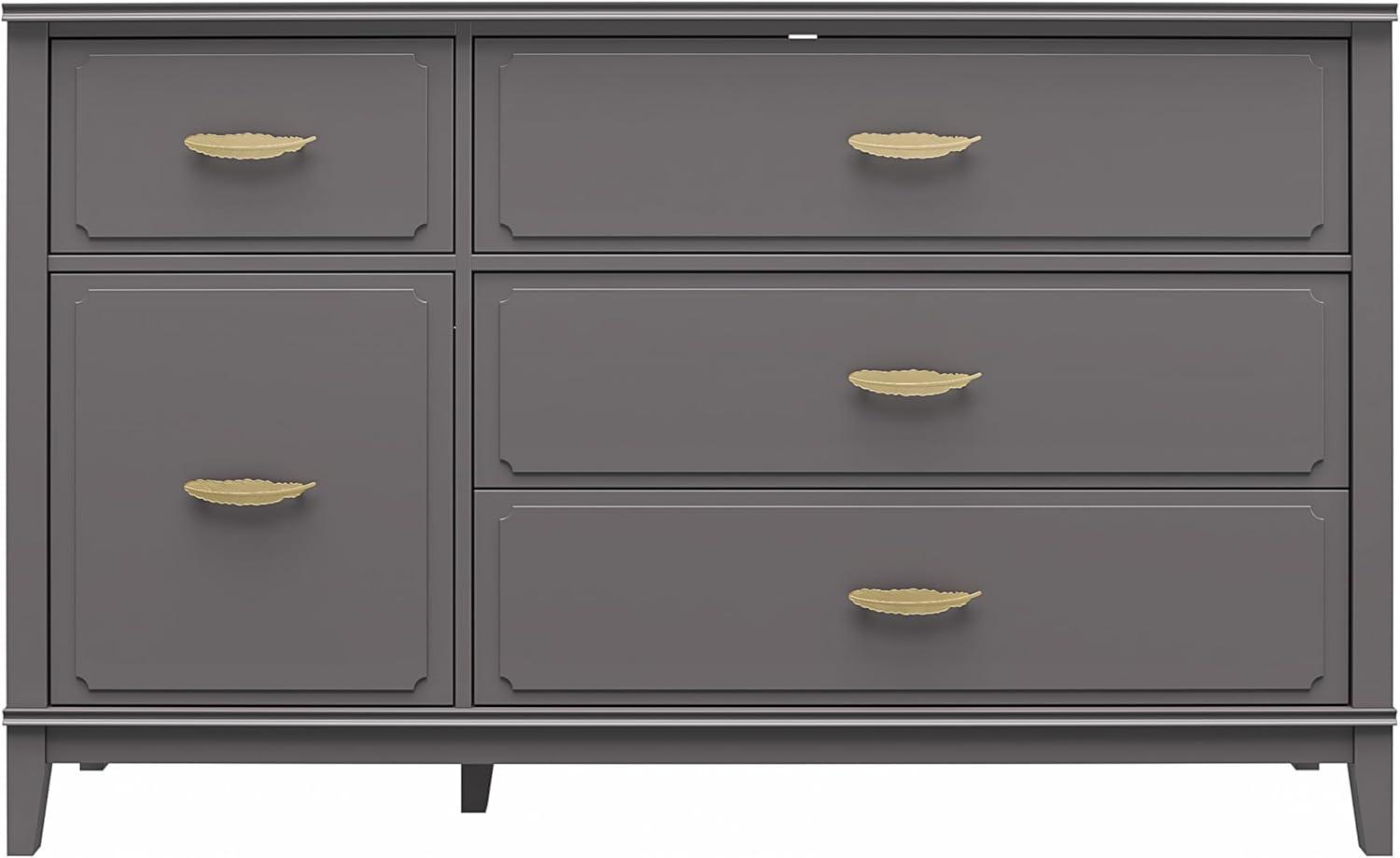 Graphite Gray Glam Wide Dresser with Gold Feather Pulls