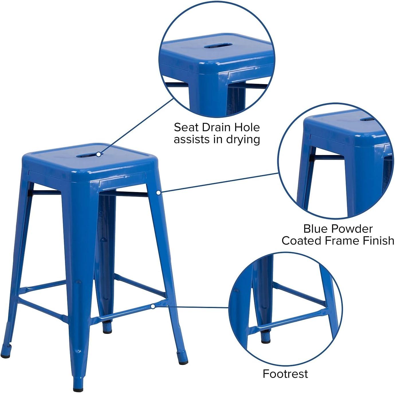 Flash Furniture Commercial Grade 24" High Backless Metal Indoor-Outdoor Counter Height Stool with Square Seat