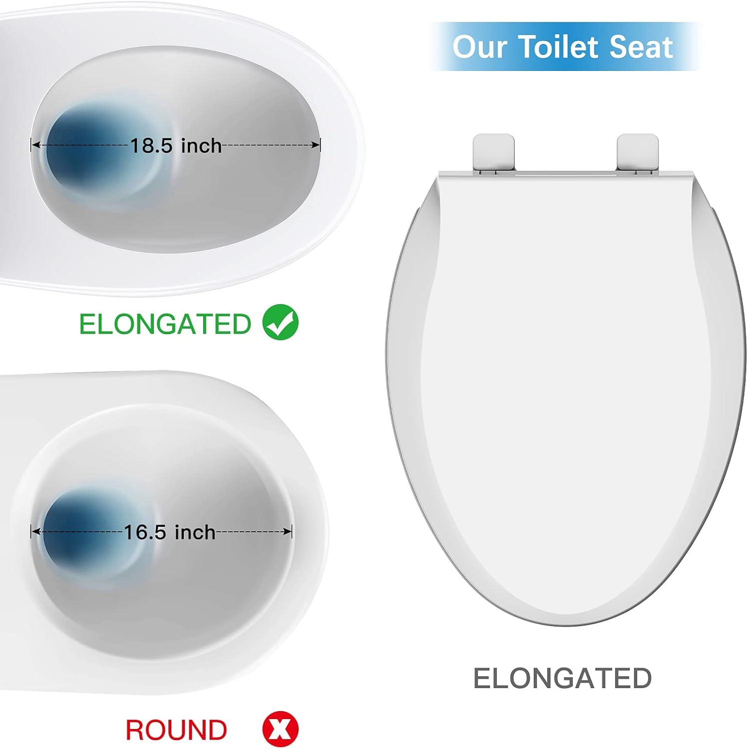 Towallmark Toilet Seat, Slow Close Elongated Enameled Wood Toilet Seat in White Adjustable and Never Looosens, Elongated Toilet Seat 19"