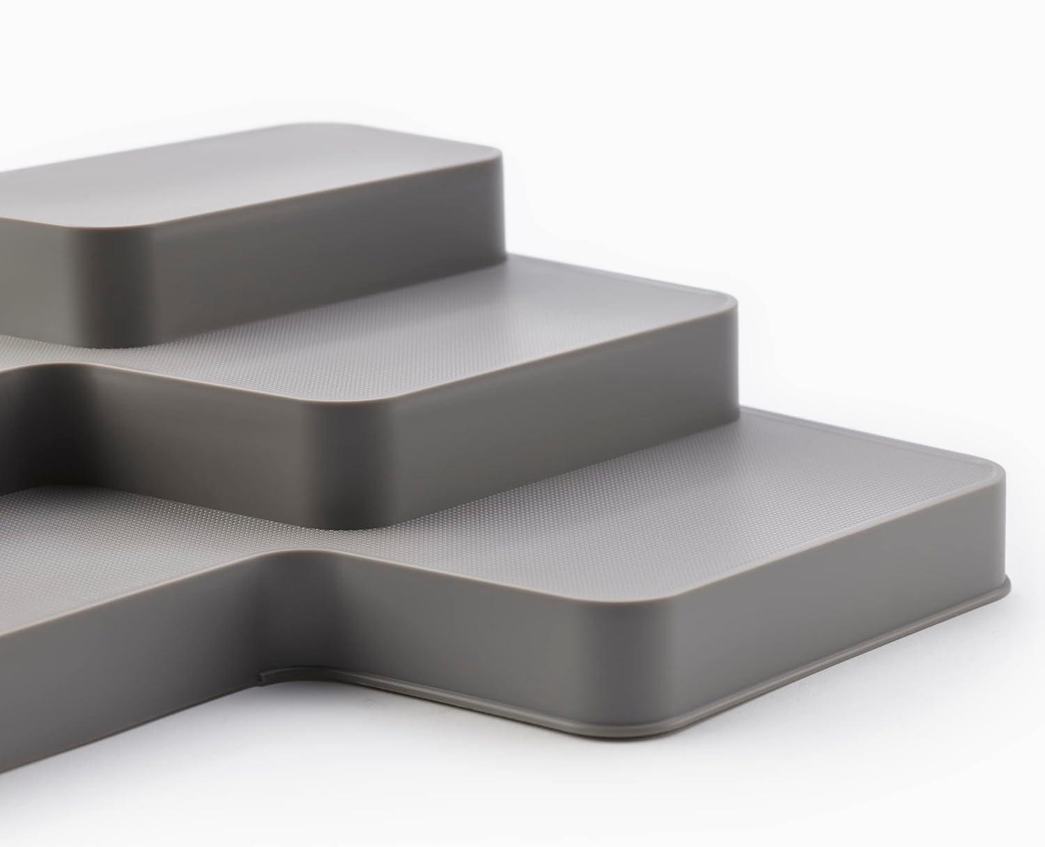 Expandable Gray Polypropylene 3-Tier Shelf Organizer for Cabinets
