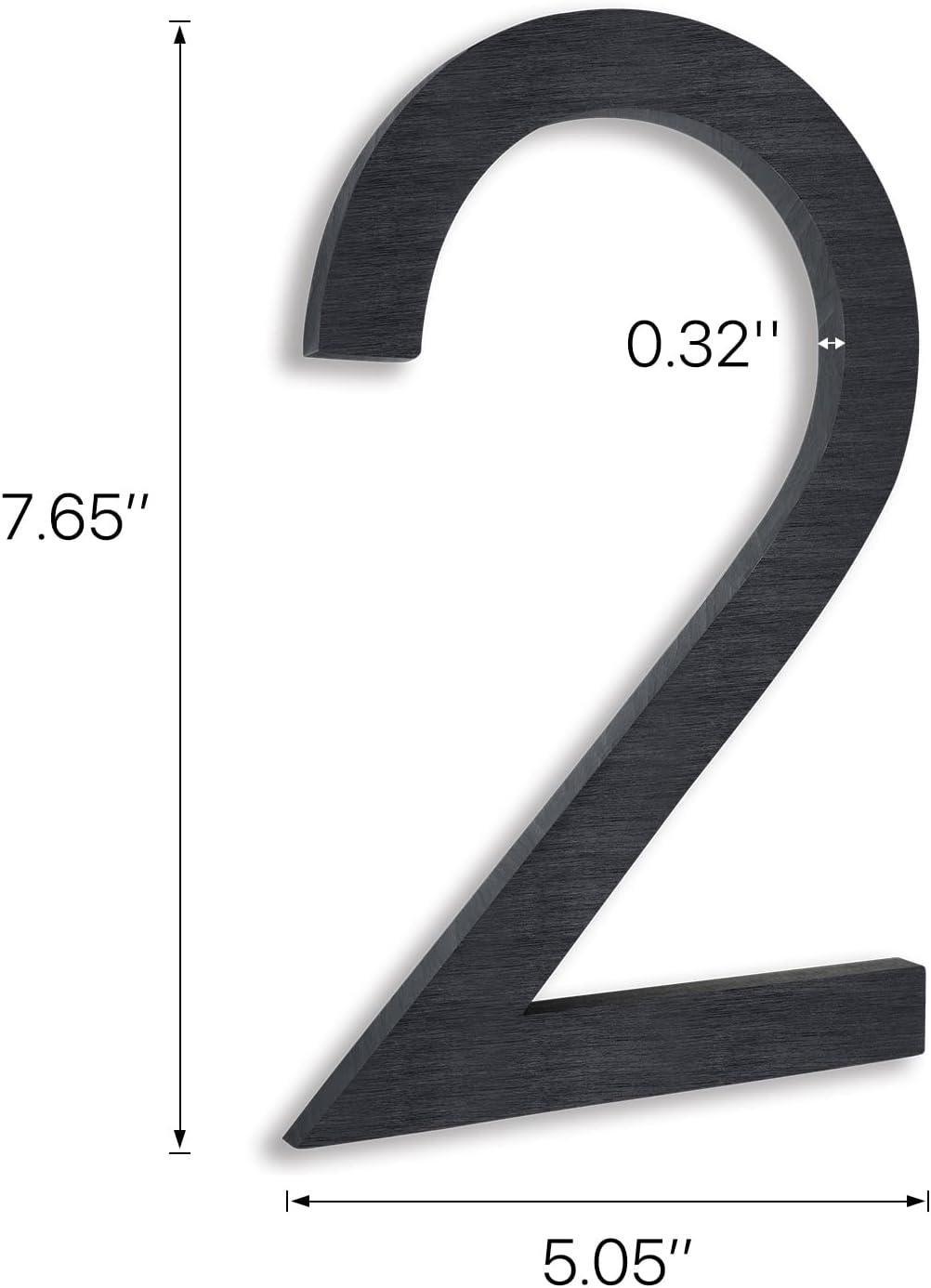 8 Inch Black Aluminum Floating House Number 2