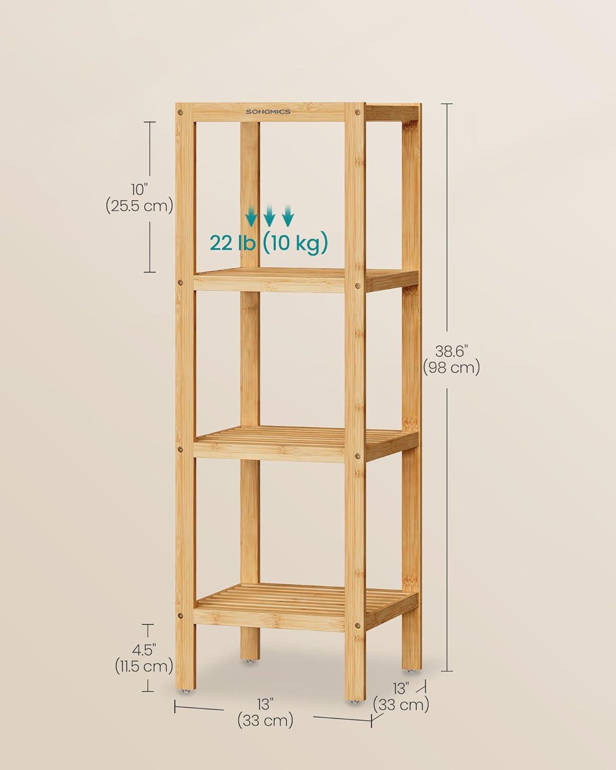 Natural Bamboo 4-Tier Floor Mount Shelf for Entryway and Bathroom