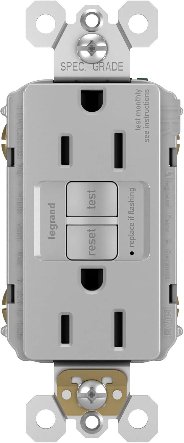 Legrand radiant 1597TRWRGRYCCD4 15 Amp Outdoor GFCI Self Test Tamper Resistant Weather Resistant Decorator Duplex Outlet, Gray (1 Count)