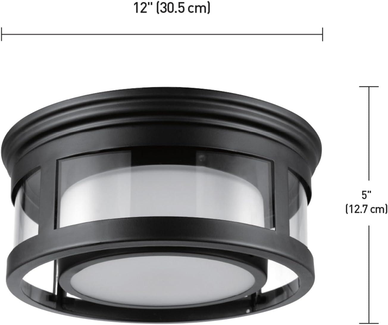 Globe Electric Brisbane 1-Light Matte Black Outdoor Indoor Flush Mount Ceiling Light with Frosted Glass Shade, 44480