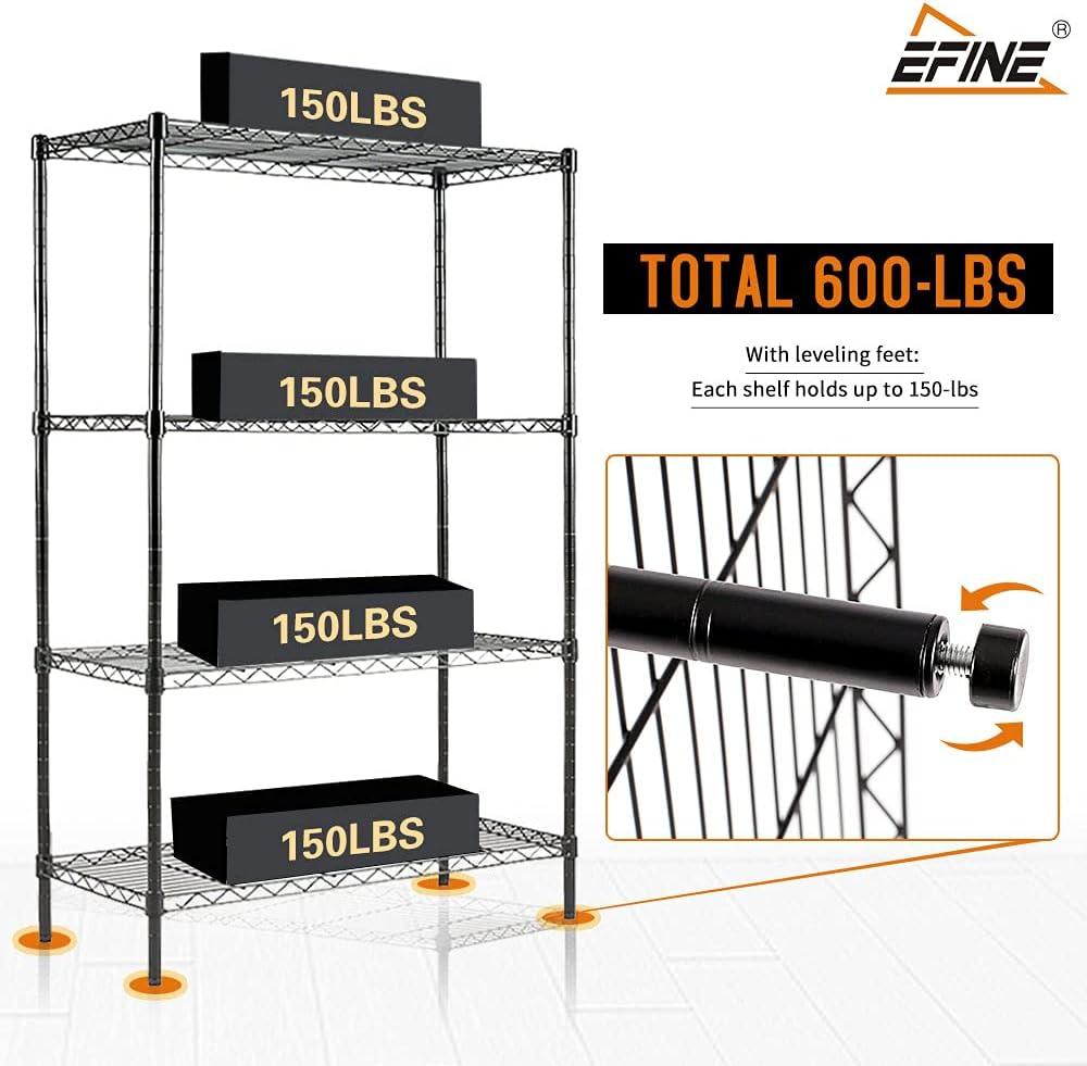 Adjustable Black Metal 4-Shelf Unit with Liners