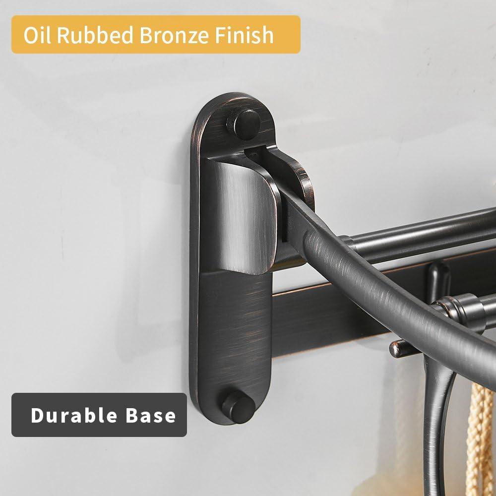 Oil Rubbed Bronze Towel Shelf: Wall Mounted Multifunctional Rack with Foldable Bar and Hooks