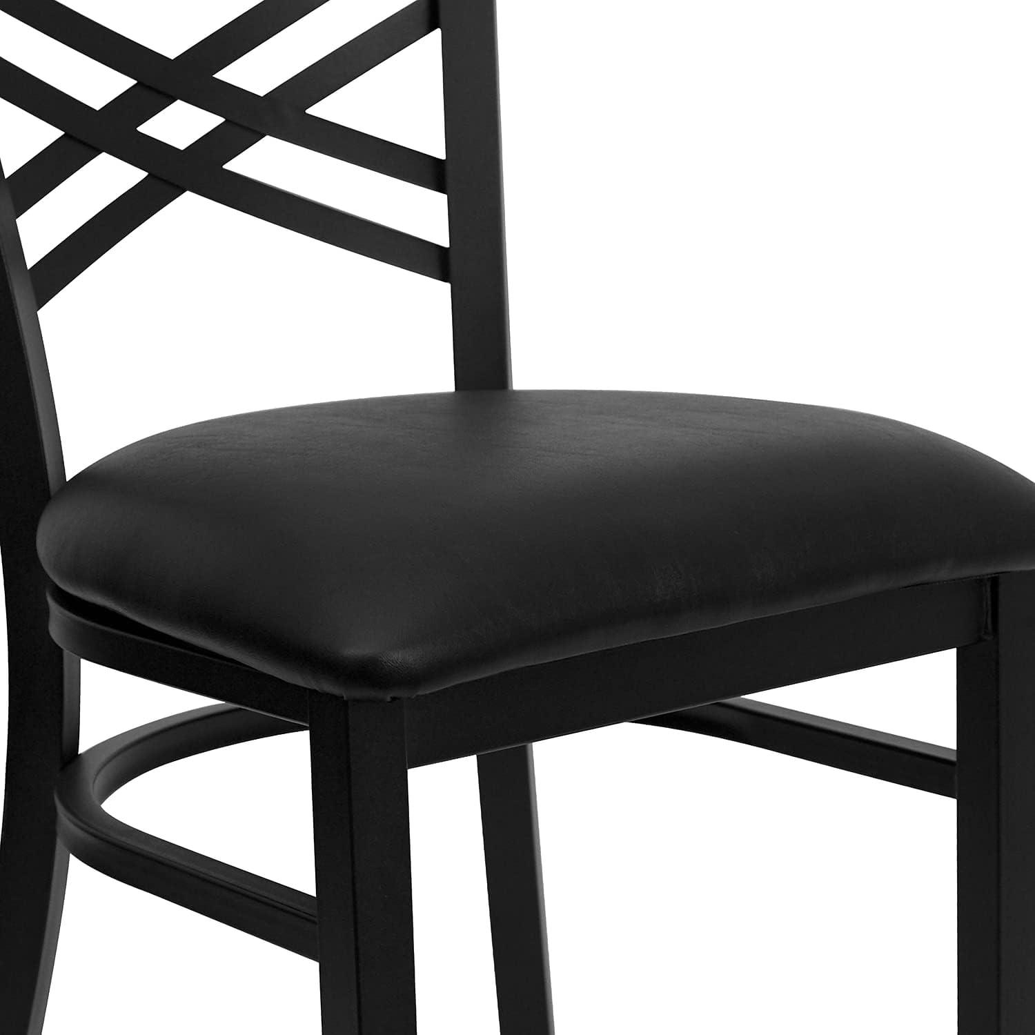 Black Metal Cross Back Dining Chairs with Vinyl Seats, Set of 2