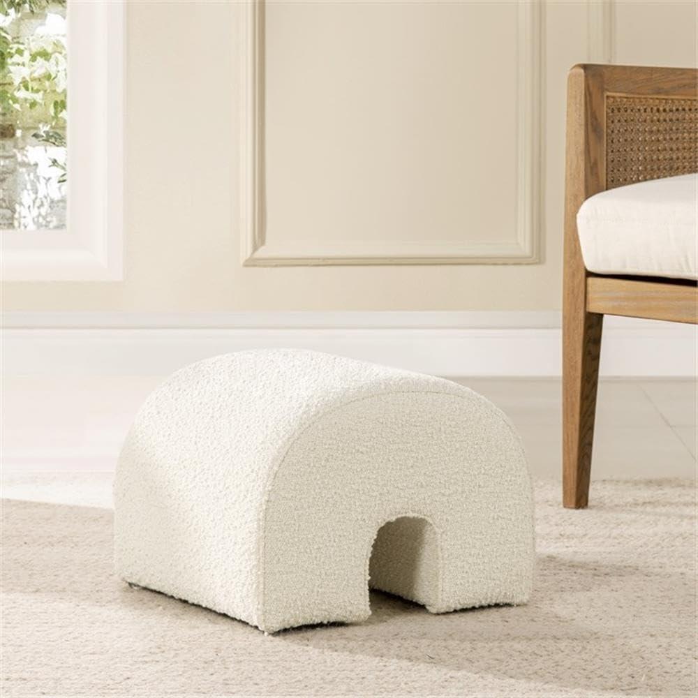 Ivory White Boucle Arched Rainbow Ottoman Footstool