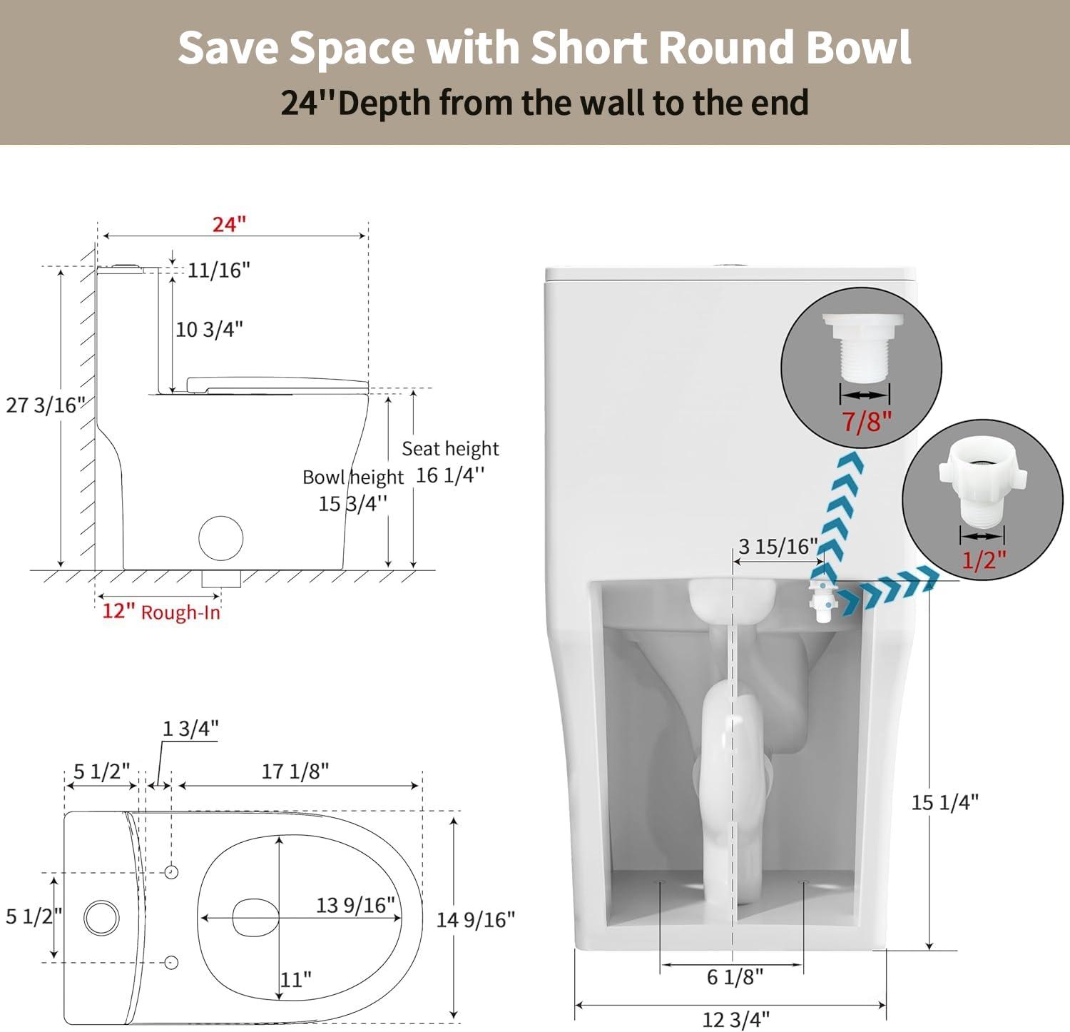 17" Comfort Height StandardToilet, Dual-Flush Modern Elongated One-Piece Toilet with Glazed Surface (Seat lncluded)