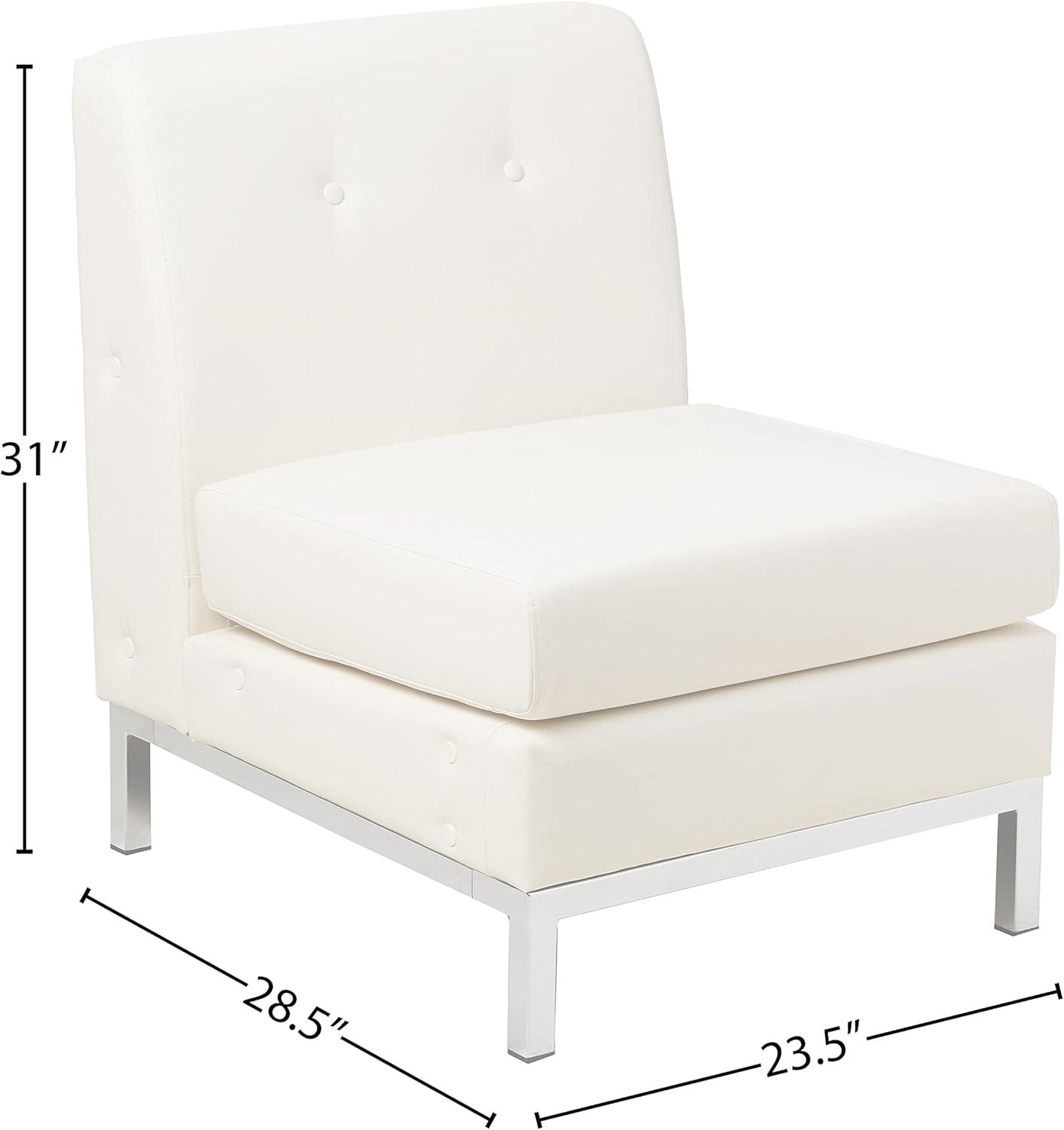 OSP Home Furnishings Wall Street Armless Chair. White Faux Leather.