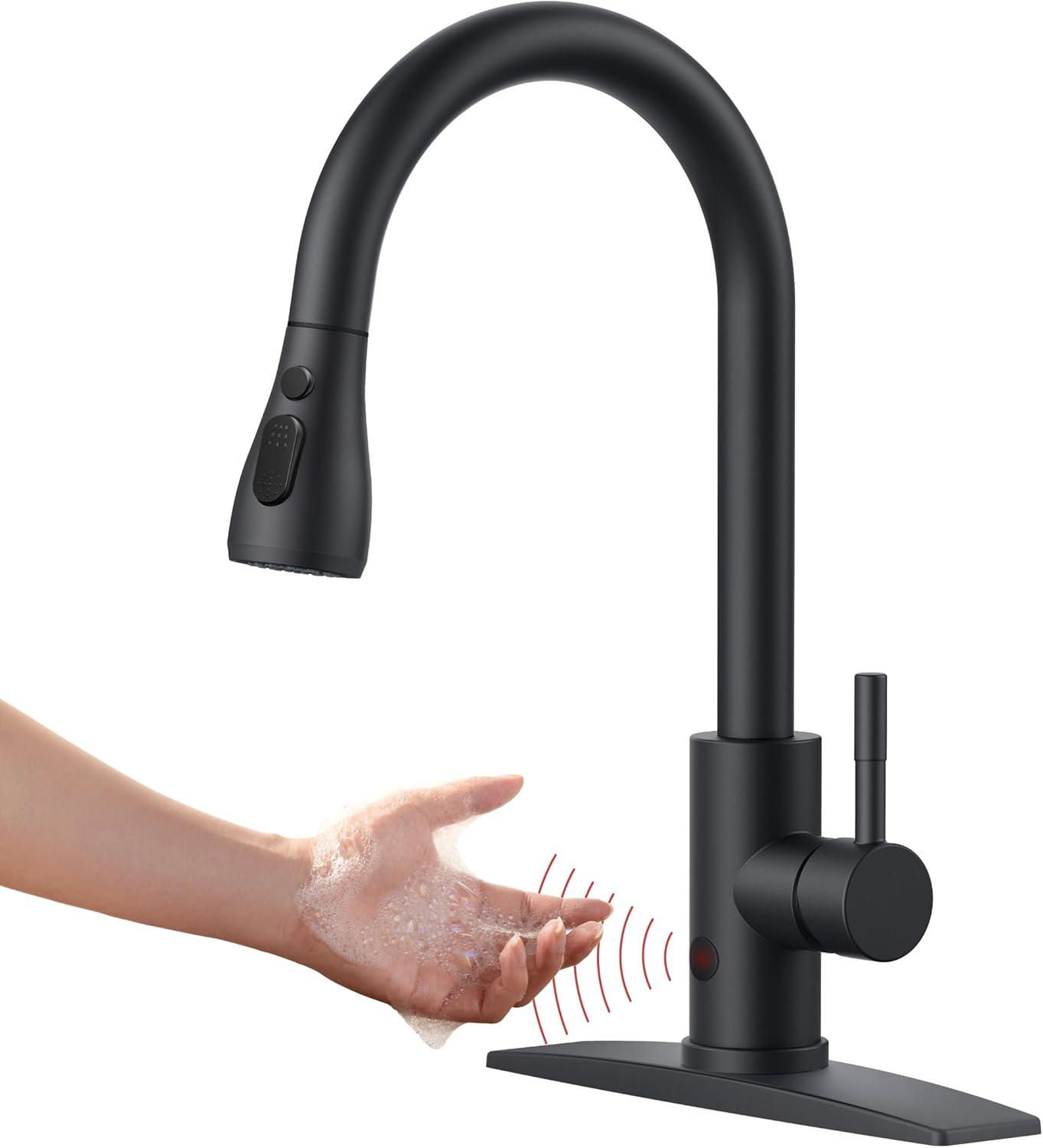 Matte Black Touchless Pull-Down Kitchen Faucet with Spray