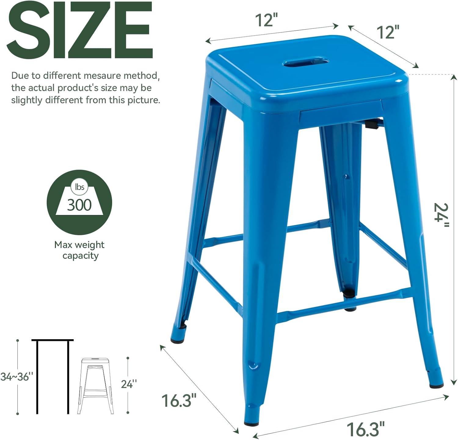 BestMassage Set of 4 Stackable Metal Bar Stools 24 Inch Counter Barstool Height Backless, White