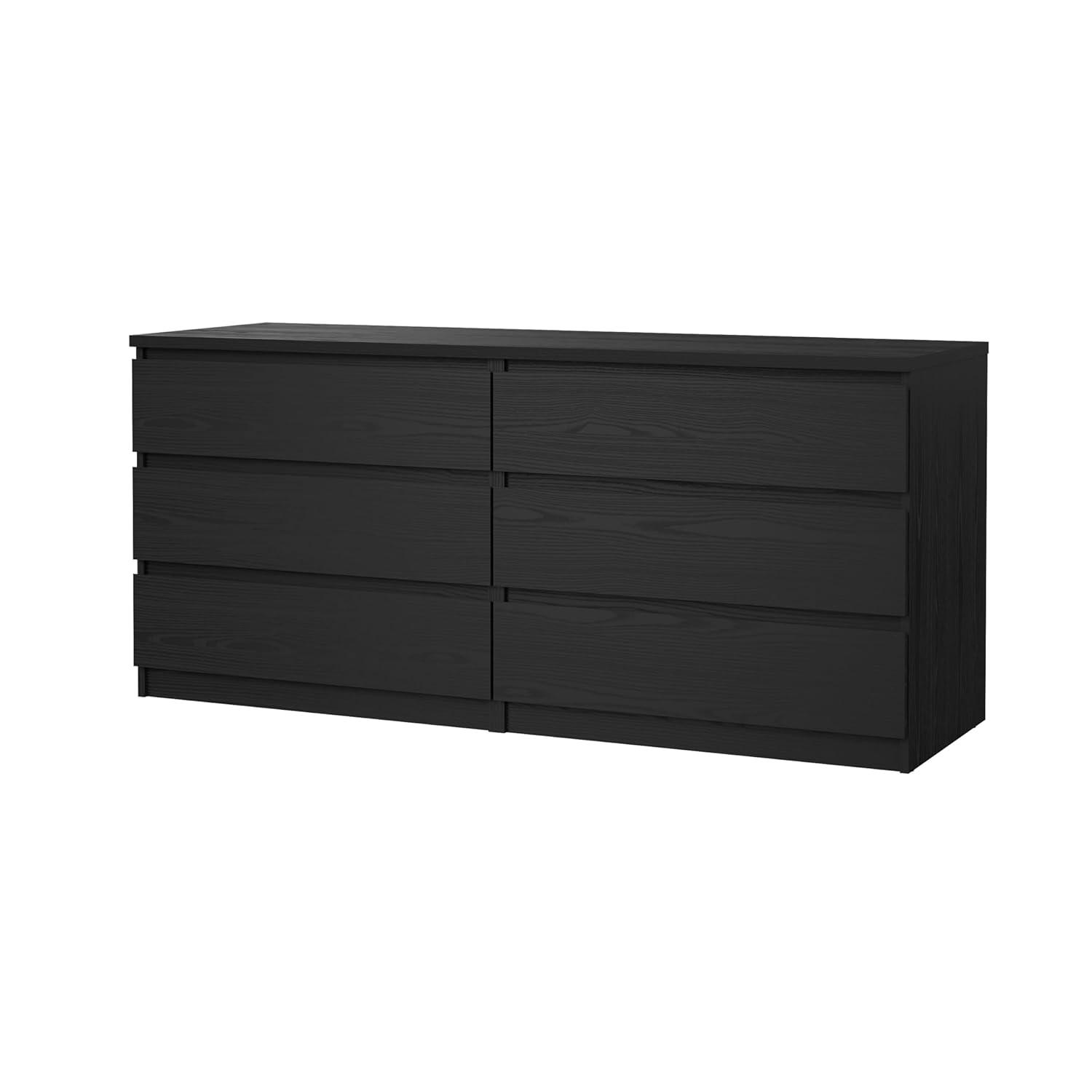 Tvilum Scottsdale 6 Drawer Double Dresser for Adults, Black Wood Grain