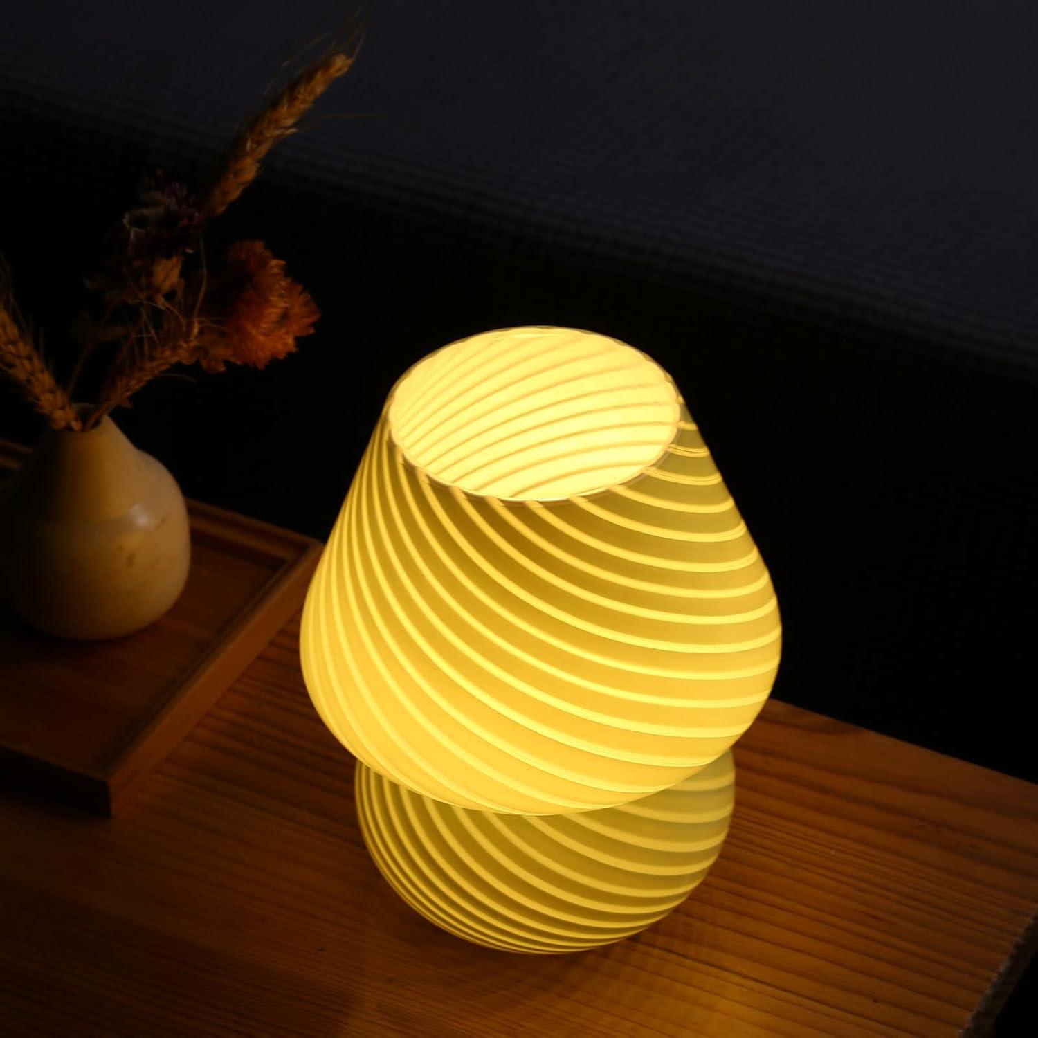 Small Beige Glass Mushroom Table Lamp