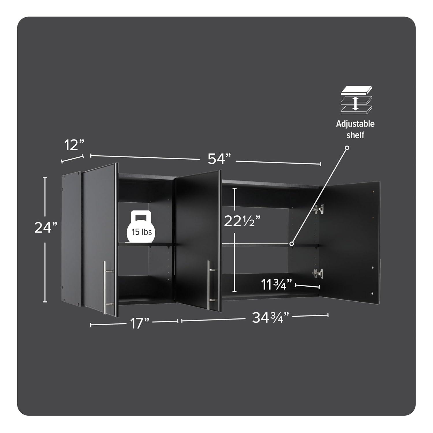 54" Elite Wall Cabinet Black - Prepac: Modern Laminated Storage, HangUps Collection, 2 Adjustable Shelves