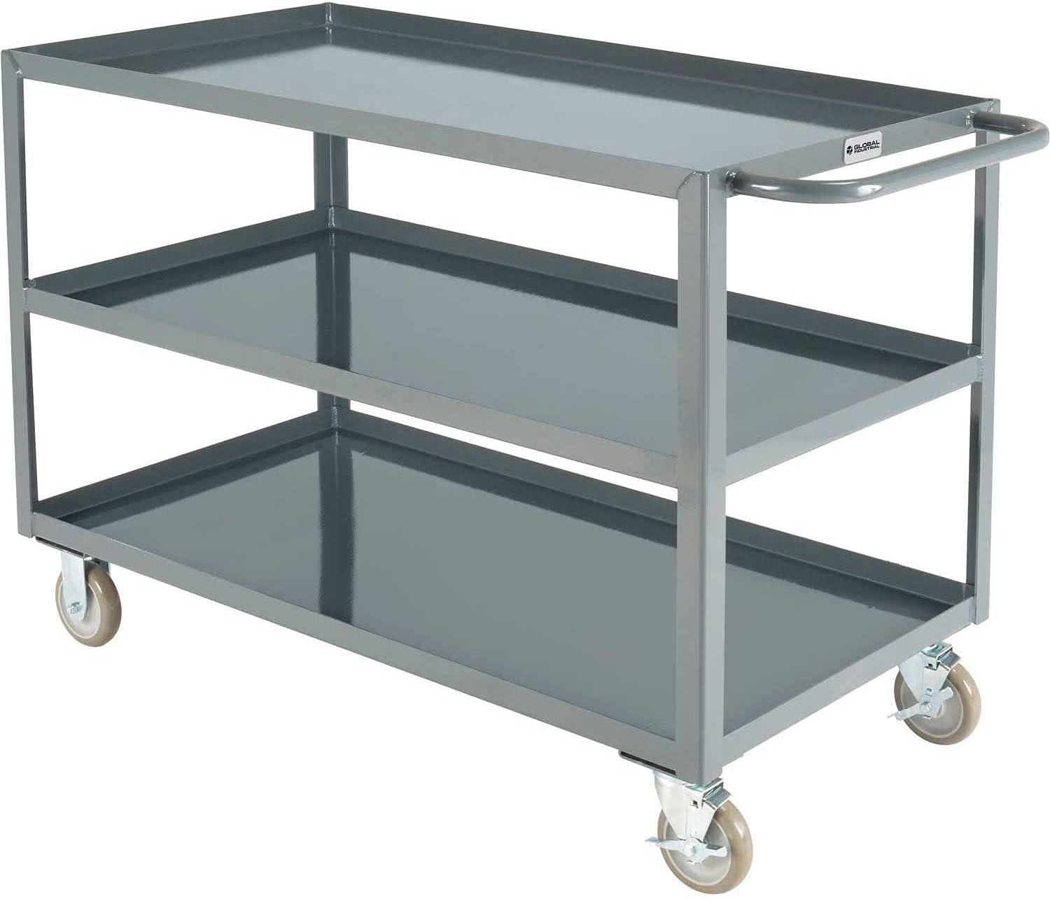 Welded Steel Utility Cart, 3 Tray Shelves, 24"Wx48"L