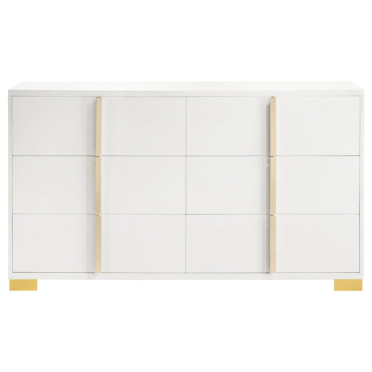 Coaster Company 4-Piece Contemporary Wood Queen Bedroom Set, White/Gold