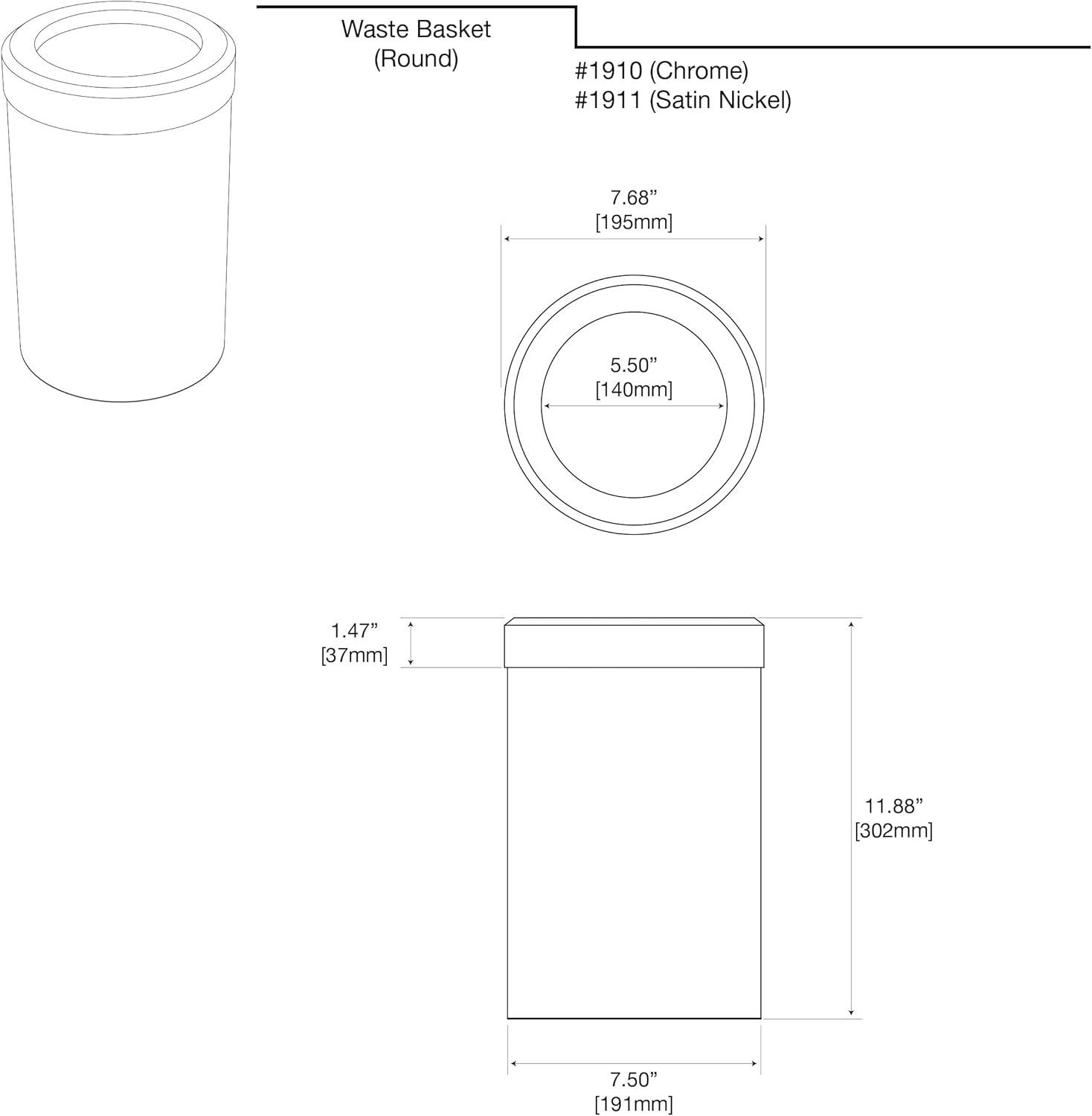 Gold Stainless Steel Round Bathroom Wastebasket with Removable Lid