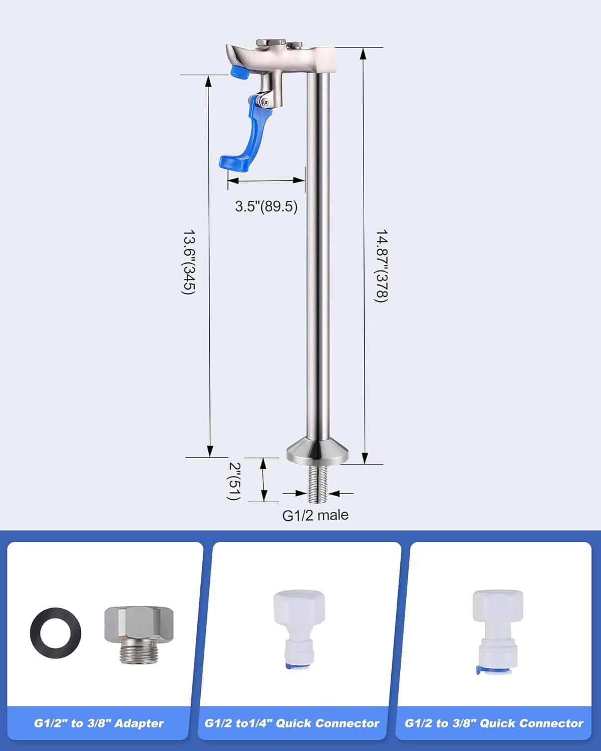WOWOW 14 Inch Glass Filler Deck Mount Water Bottle Filling Station Brass Bar Faucet Glass Filling Station G1/2" Male Shank with Adapter for Restaurants Kitchen Bar