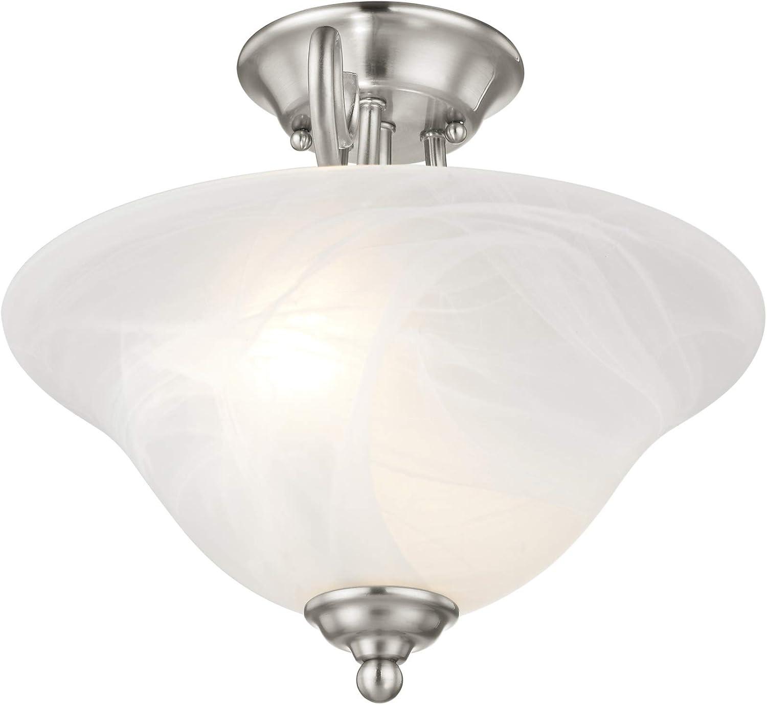 Corinthian Brushed Nickel 2-Light Semi-Flush Mount with Alabaster Glass