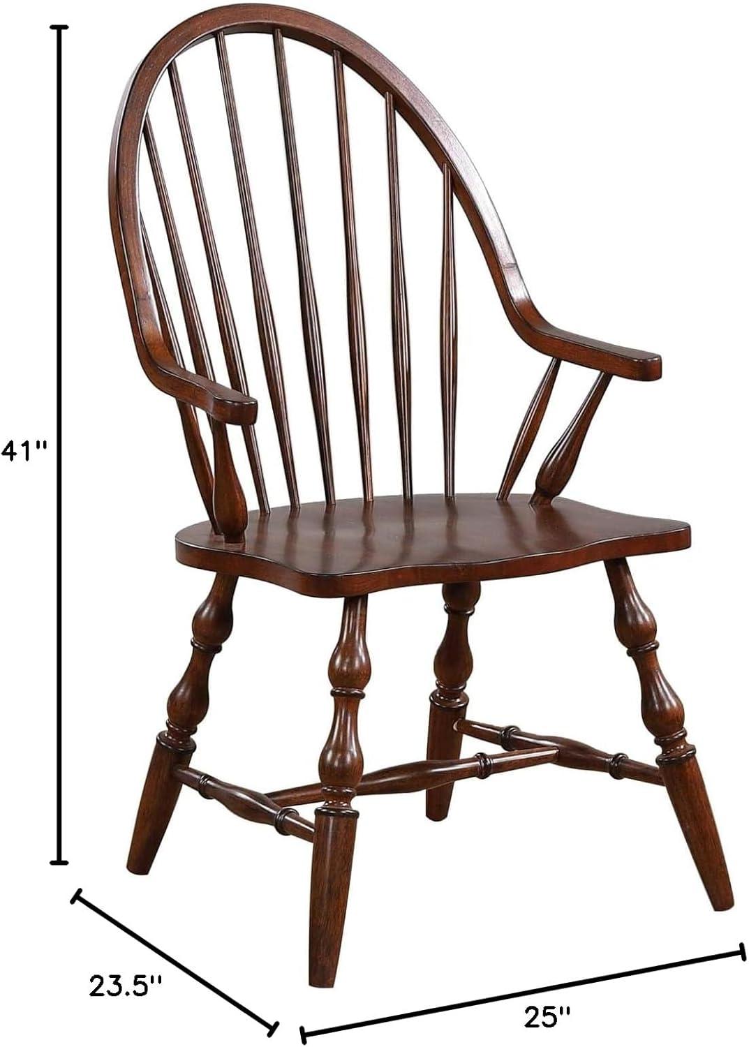 Sunset Trading 41 x 23.5 x 25 in. Andrews Windsor Dining Chair with Arms & Seat Distressed Chestnut Brown