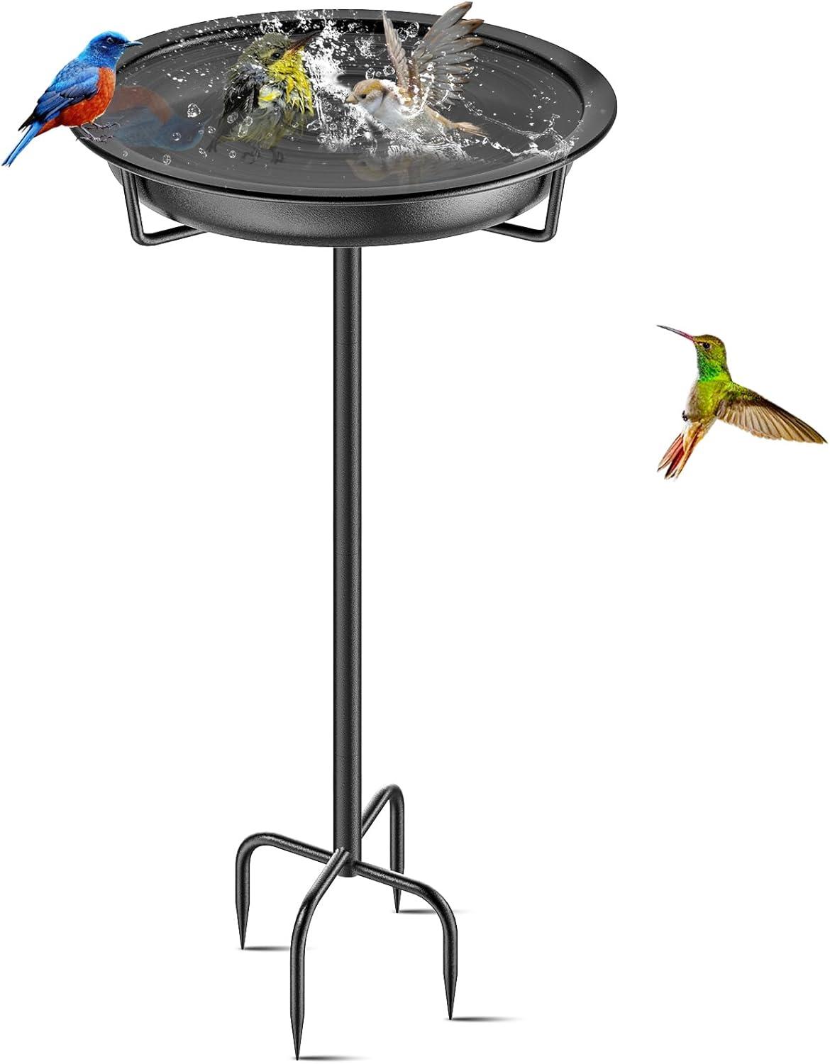 Freestanding Birdbaths Bowl Outdoor, Free Standing Garden Bird Bath Bird Feeder Bowl with Metal Stake, Detachable Decoration Spa Birdfeeder for Garden Patio Yard Lawn, 4 Spiky Feet (Brown)