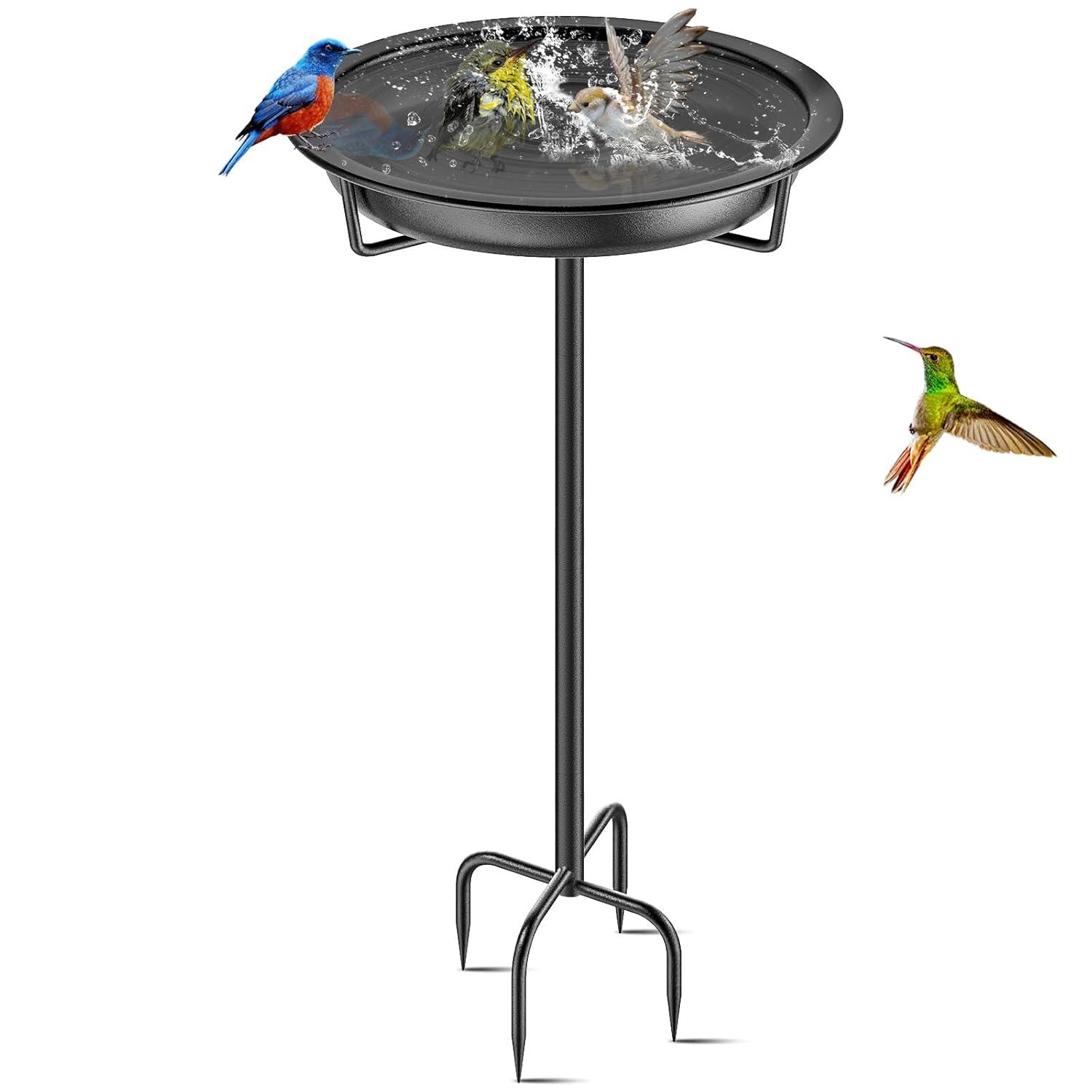 Freestanding Birdbaths Bowl Outdoor, Free Standing Garden Bird Bath Bird Feeder Bowl with Metal Stake, Detachable Decoration Spa Birdfeeder for Garden Patio Yard Lawn, 4 Spiky Feet (Brown)