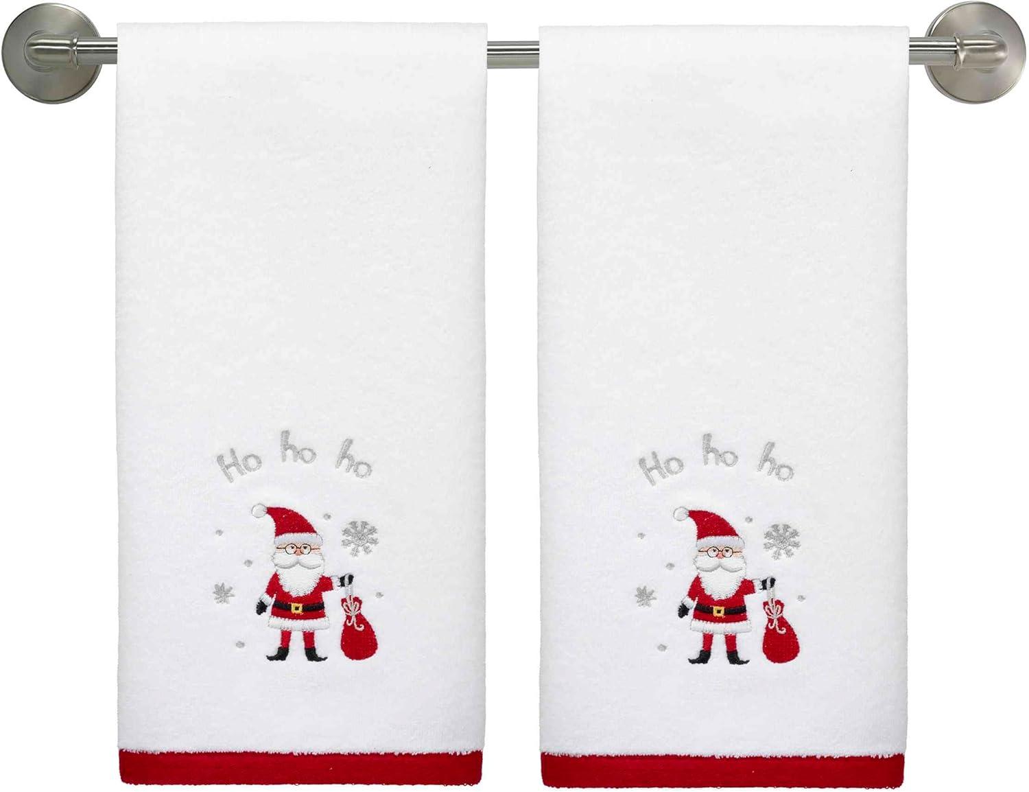 Ho Ho Ho White and Red Cotton Hand Towels Set