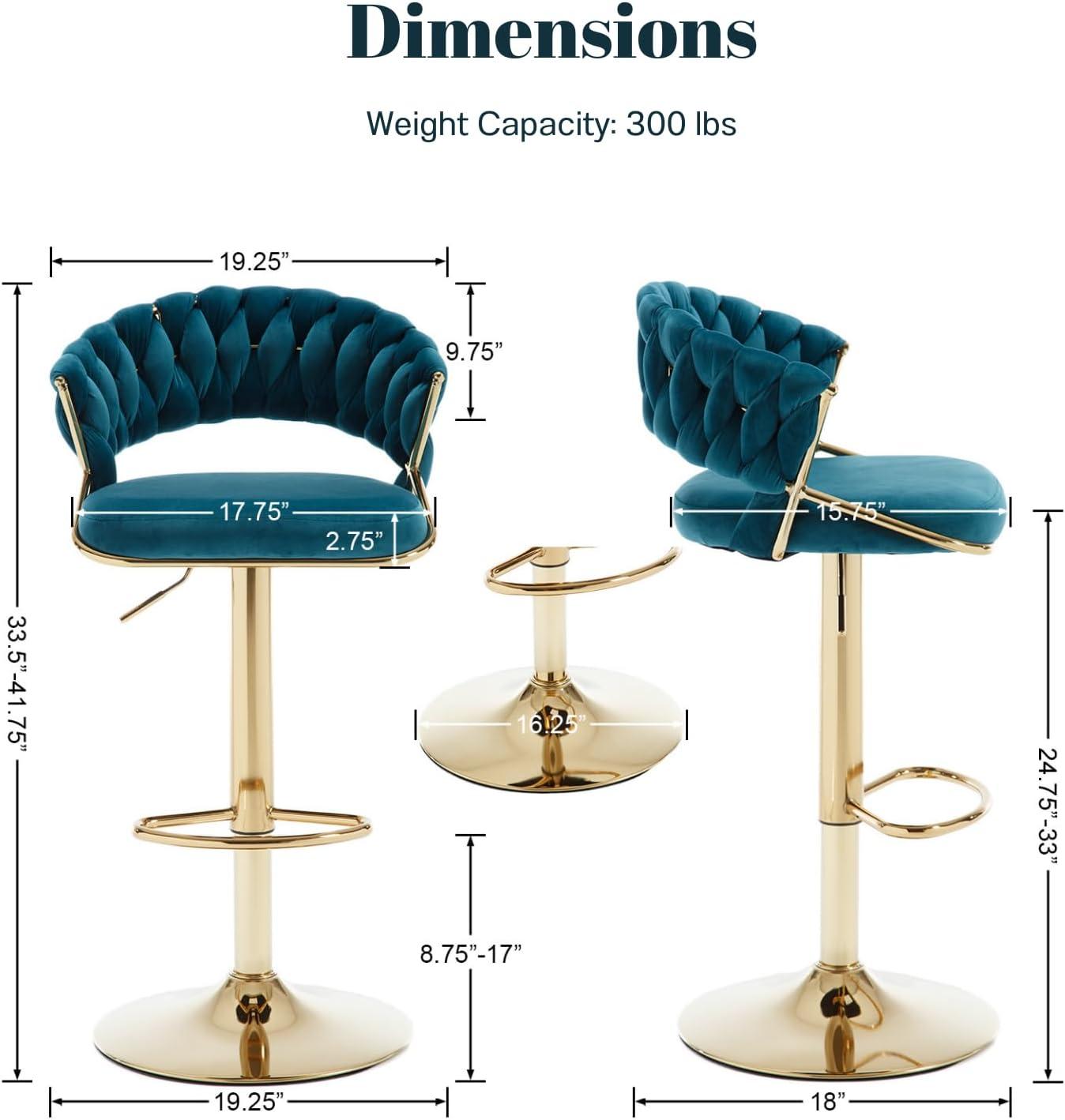 Modern Velvet Adjustable Swivel Bar Stools Set of 2 Orange