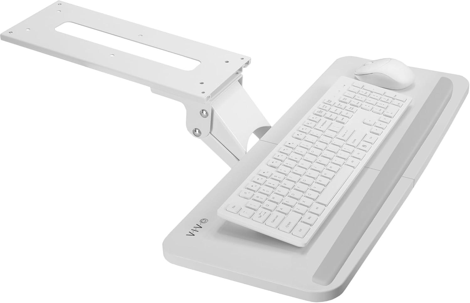 White Adjustable Steel Keyboard and Mouse Tray with Sliding Track