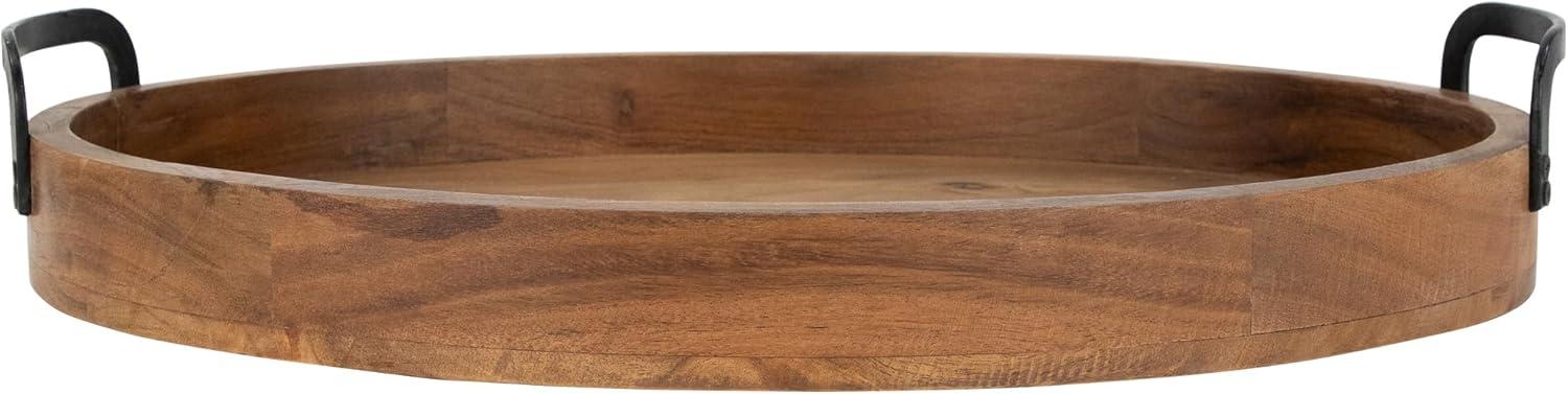 Set of 3 Acacia Wood Trays with Metal Handles