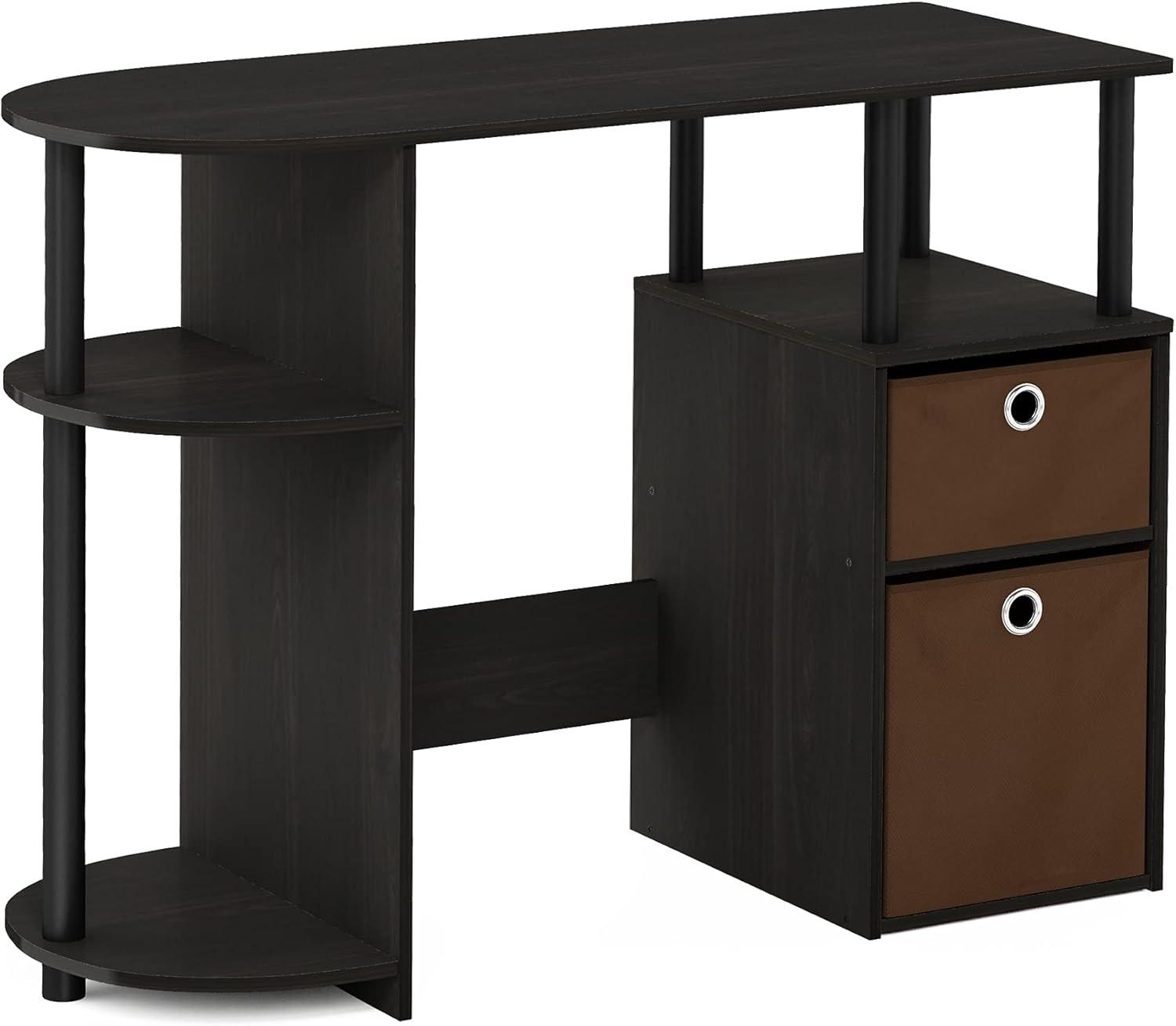 Espresso Composite Wood Study Desk with Drawer and Shelves