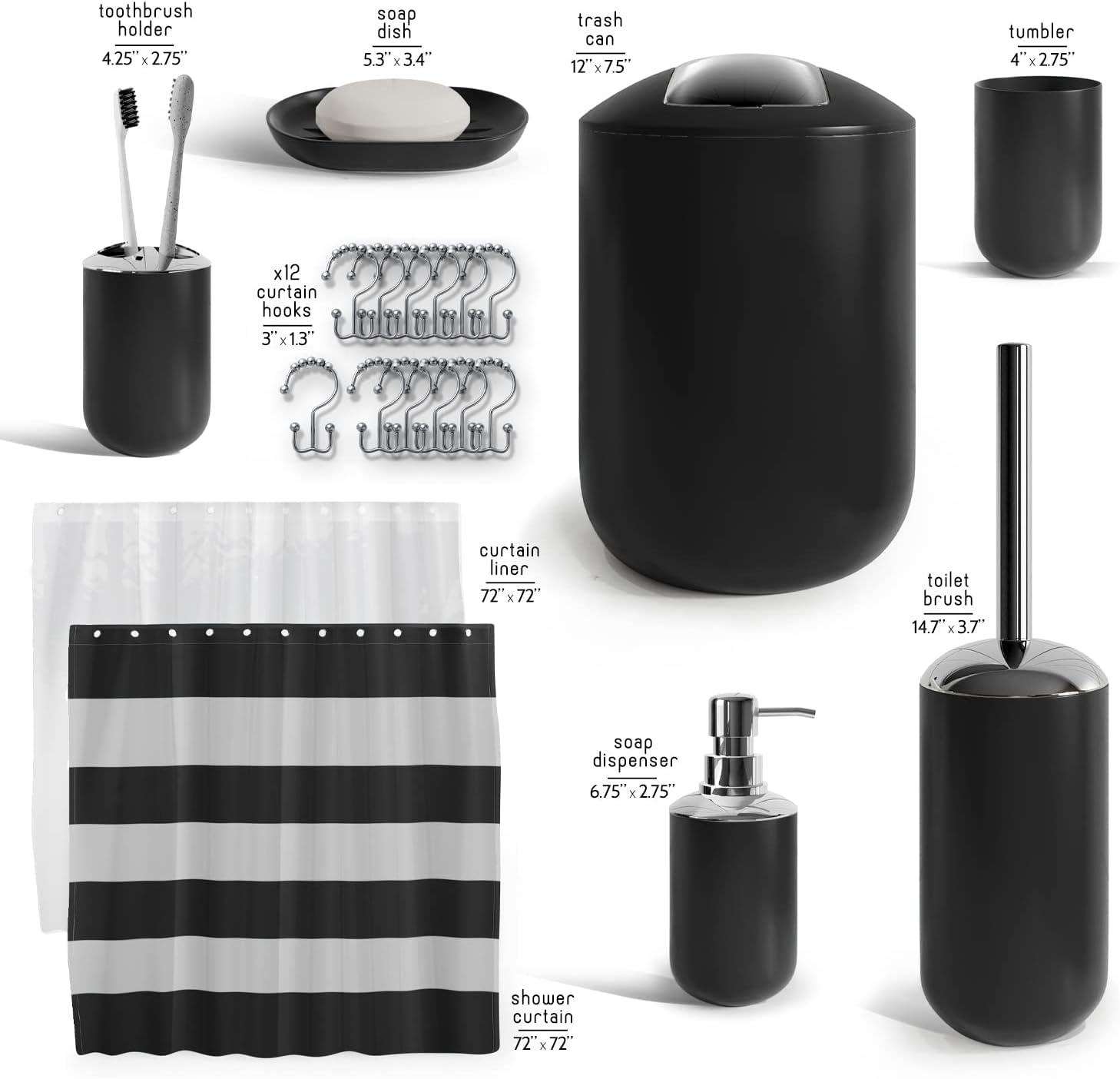 Clara Clark 20 Piece Complete Bathroom Accessory Set with Shower Curtain, Liner, and Hooks