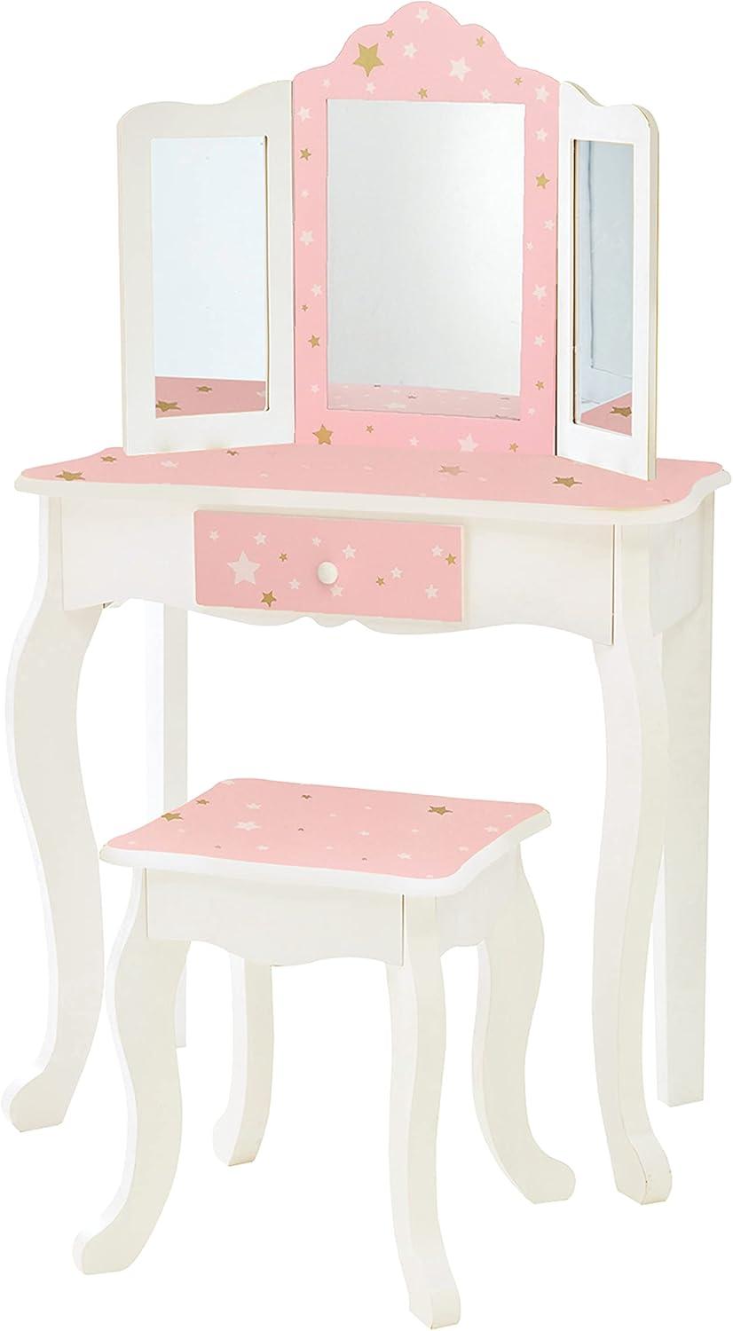 Gisele Blush Pink Star Print Kids Vanity Set with Bench